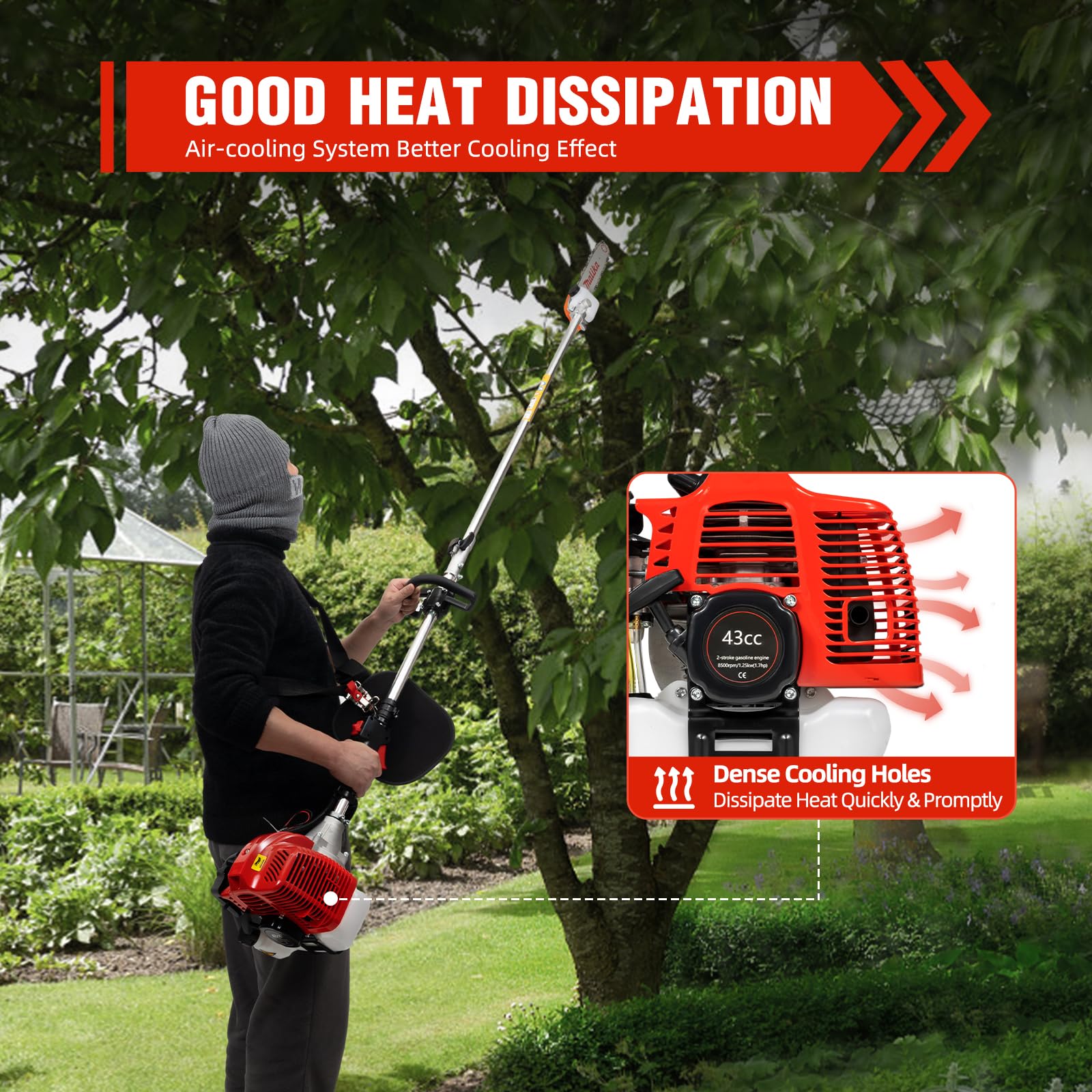 42.7CC 2-Stroke Gas Pole Saw Chainsaw - 12