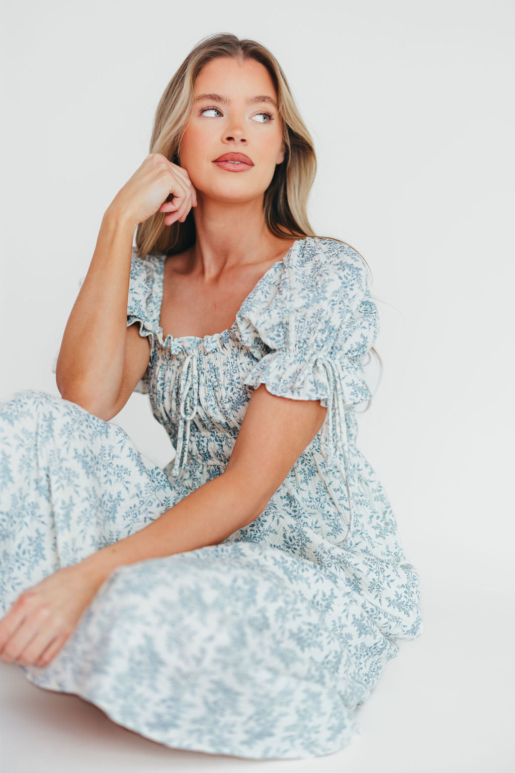 100% Cotton Savanna Steppe Midi Dress - Bump Friendly Maternity & Plus Size Blue Floral Dress for Women | Perfect for Summer Vacations, Beach Outings and Casual Wear