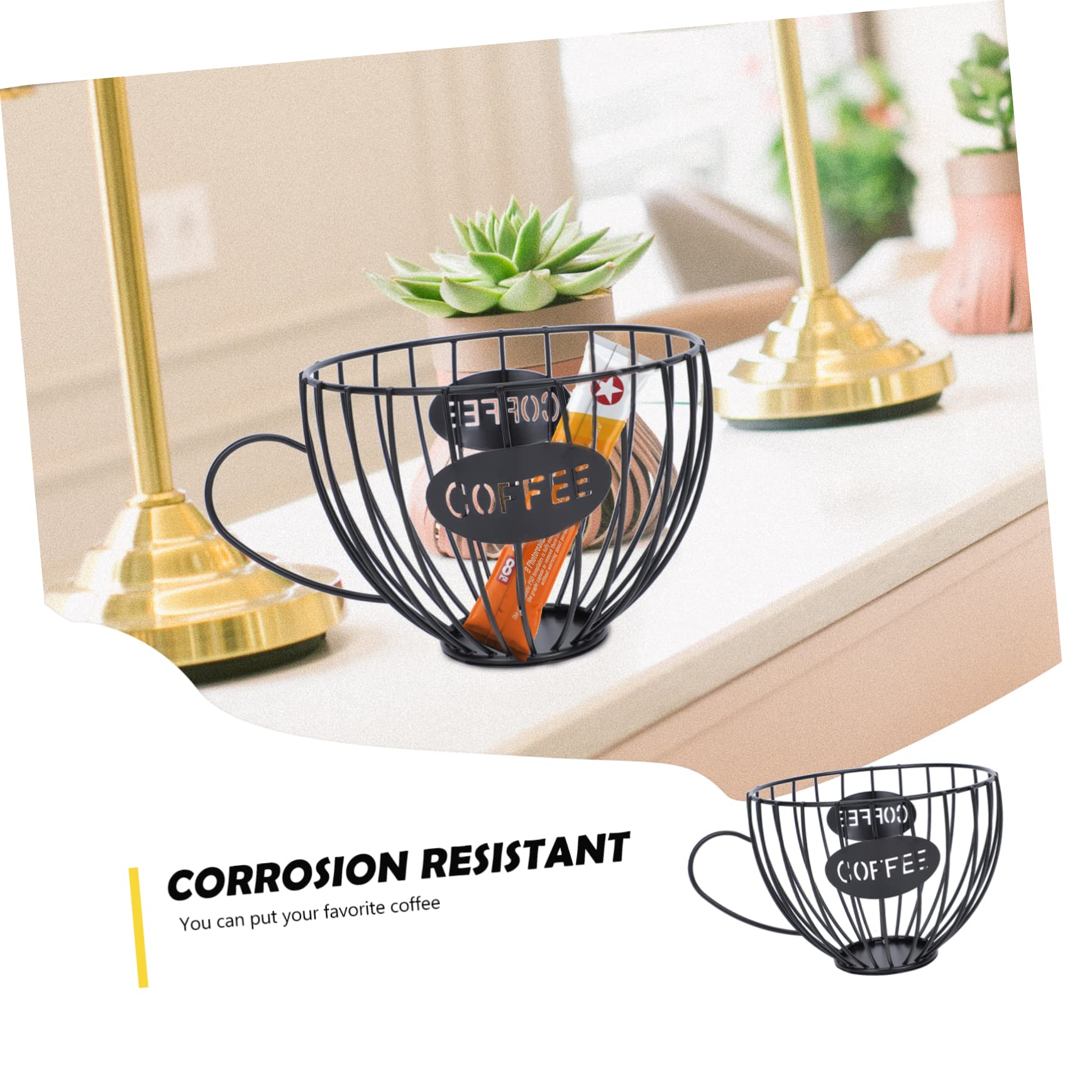 DOITOOL Metal Wire Coffee Storage Basket - Organizer for Espresso Glasses, Bread & Snacks - Rustic Office & Kitchen Countertop Decor - Perfect for Coffee Bars, Bakeries & Home Use