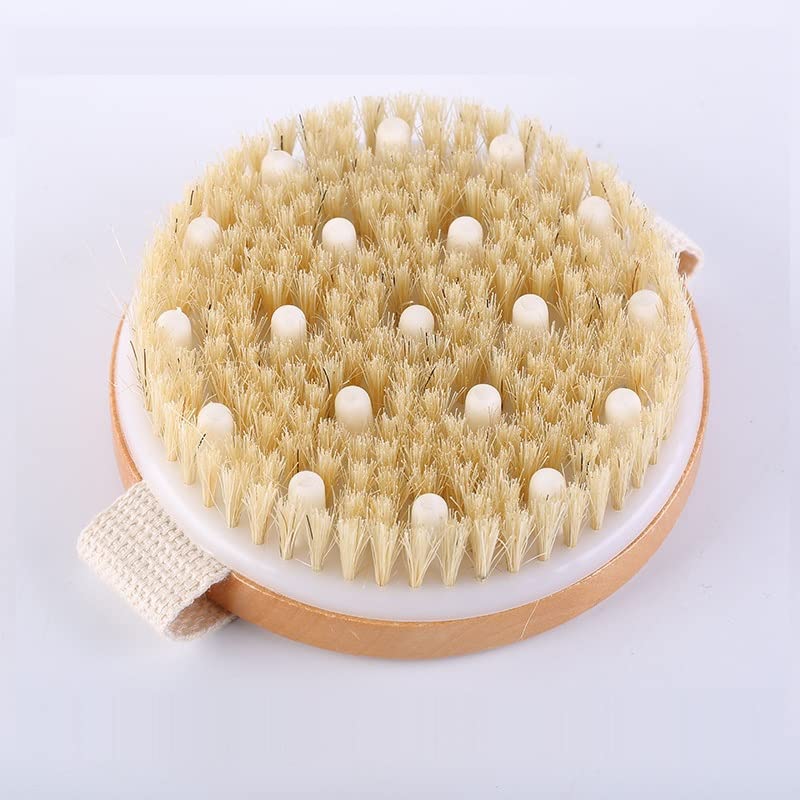 Exfoliating Body Brush with Solid Wood Frame - Round Bath Brush for Skin Softening, Improved Circulation & Ingrown Hair Prevention - Perfect for Shower, Spa & Home Skincare Routine