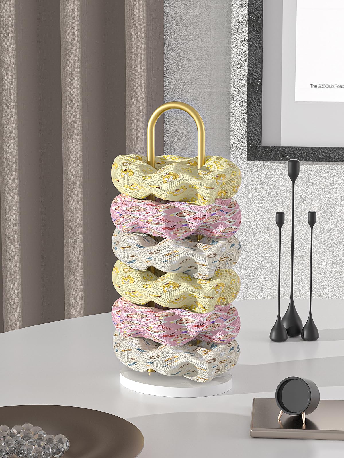 Scrunchie Holder & Hair Tie Organizer Stand - Metal & Acrylic Hair Accessory Storage Display (Golden) | Perfect for Bedroom Vanity, Bathroom Organization & Travel Jewelry Storage