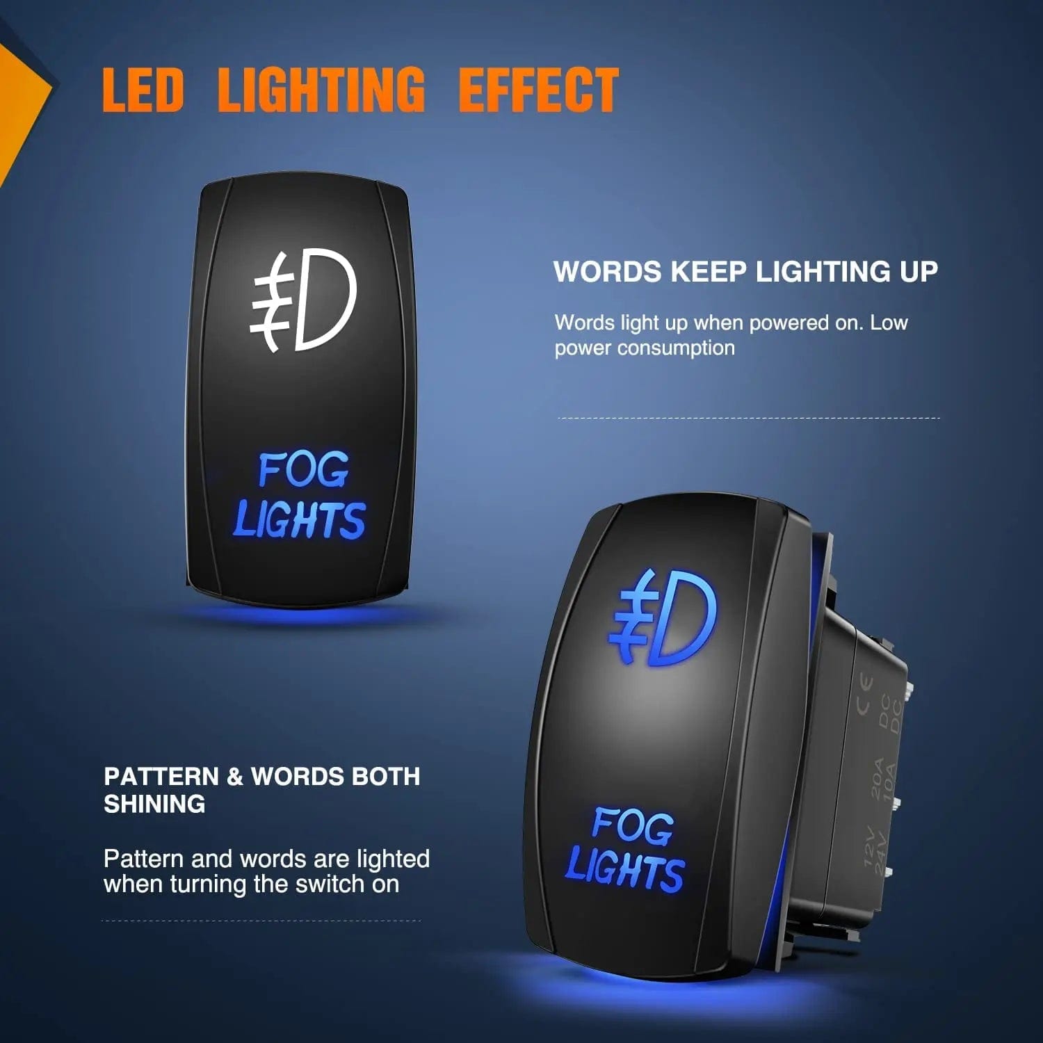 5-Pin Laser On/Off Rocker Switch with Blue LED for Fog Lights - Perfect for Off-Road Trucks, ATVs & Marine Boats