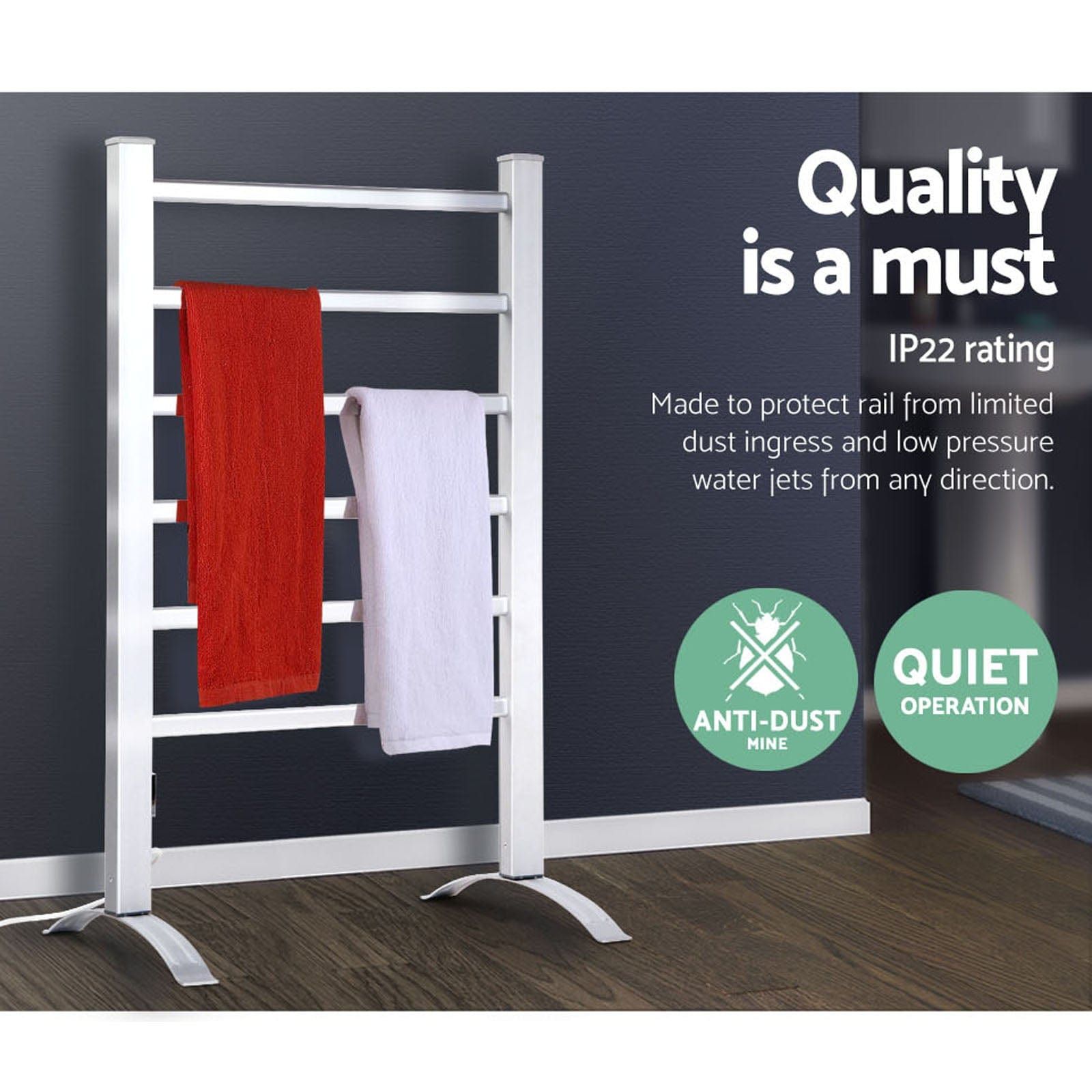 Devanti 6-Bar Aluminum Electric Heated Towel Rail - Fast Warming Bathroom Towel Warmer Rack for Spa, Luxury Hotels & Home Use