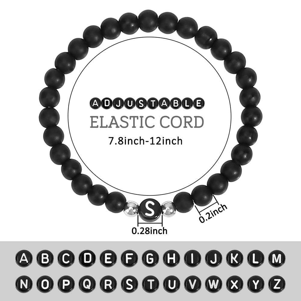 Personalized Initial Bracelets for Women & Men - Black Onyx Letter A-Z Beads Couples Bracelet Gift for Girlfriend, Boyfriend, Wife, Husband - Perfect for Anniversaries, Valentine's Day & Romantic Occasions