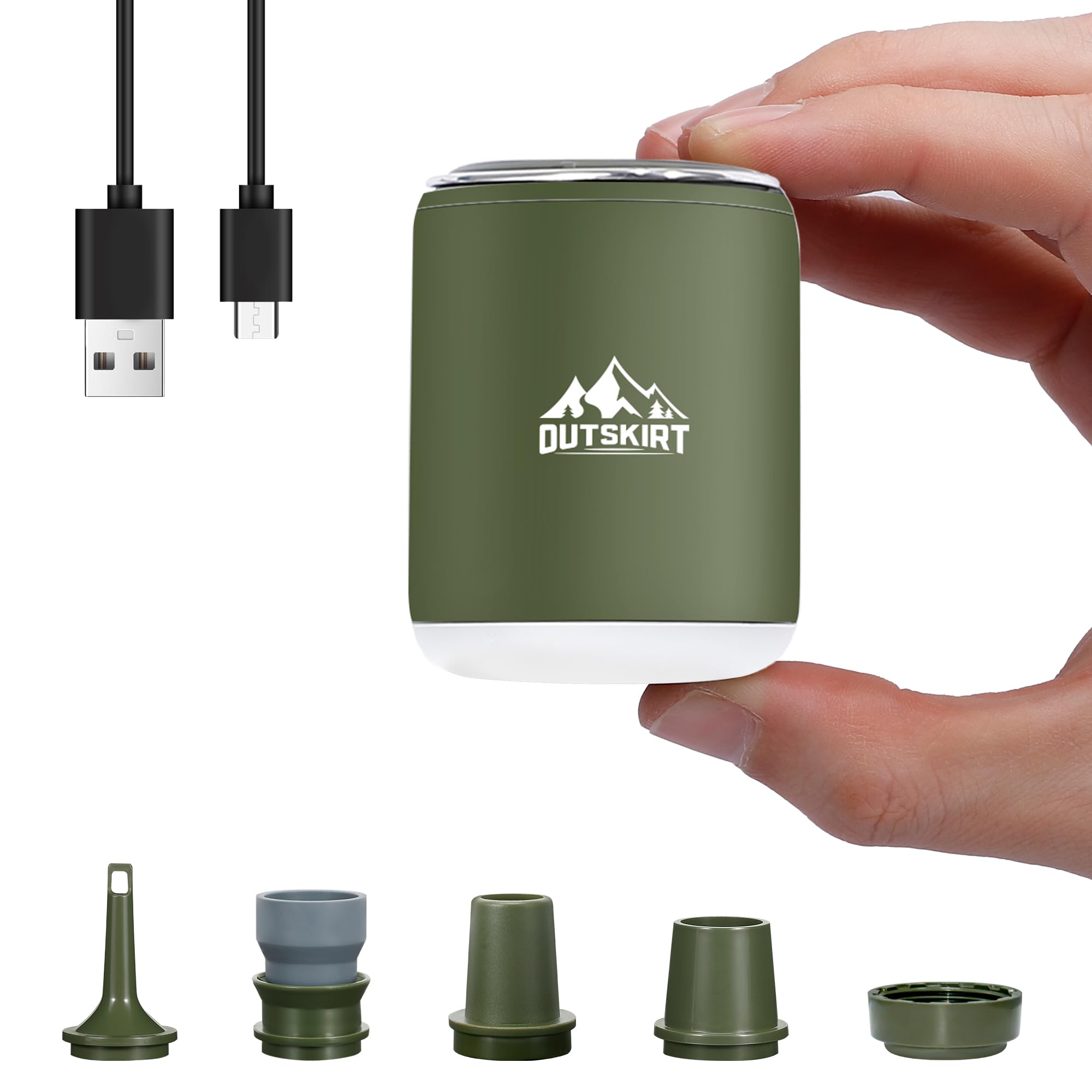 OUTSKIRT Ultra-Mini Air Pump - Portable Rechargeable Inflator with 4.5kPa Pressure, Built-in Camping Lantern & Magnetic Base - Perfect for Air Mattresses, Sleeping Pads, Pool Floats, Swimming Rings, Vacuum Storage Bags - Ideal for Camping, Travel, Beach Trips and Home Storage