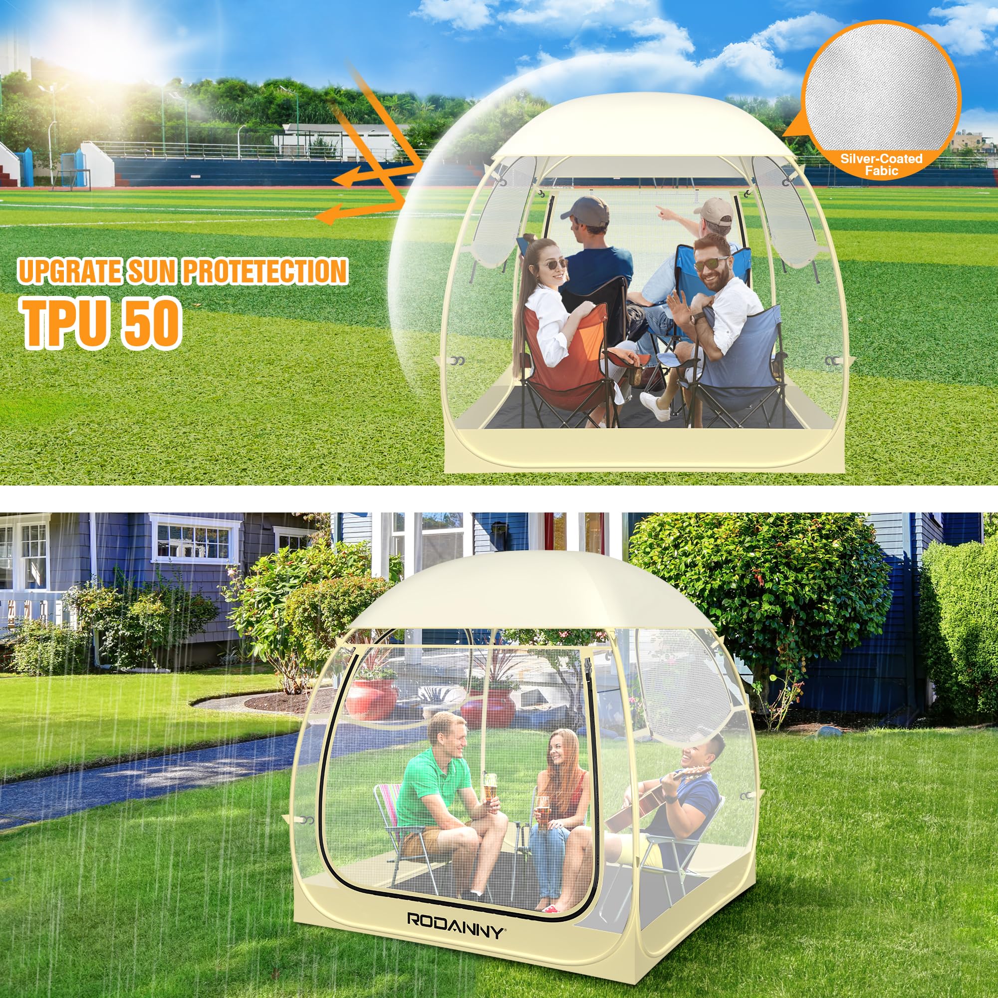 Instant Sports Tent - Waterproof Portable Shelter with Mesh Windows & Transparent Panels for Outdoor Events, Camping, Sports Viewing, Beach Picnics & Backyard Gatherings