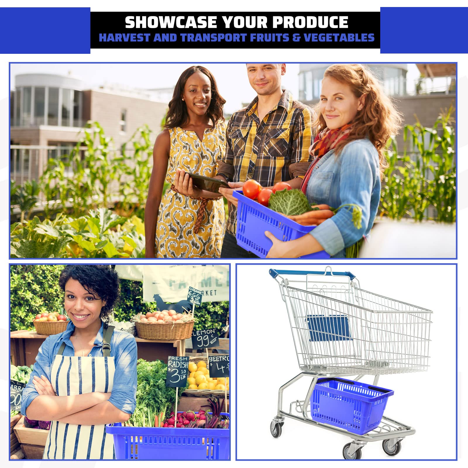 20 Pack Blue Plastic Shopping Baskets with Handles - 18L Grocery Storage Baskets (16.9