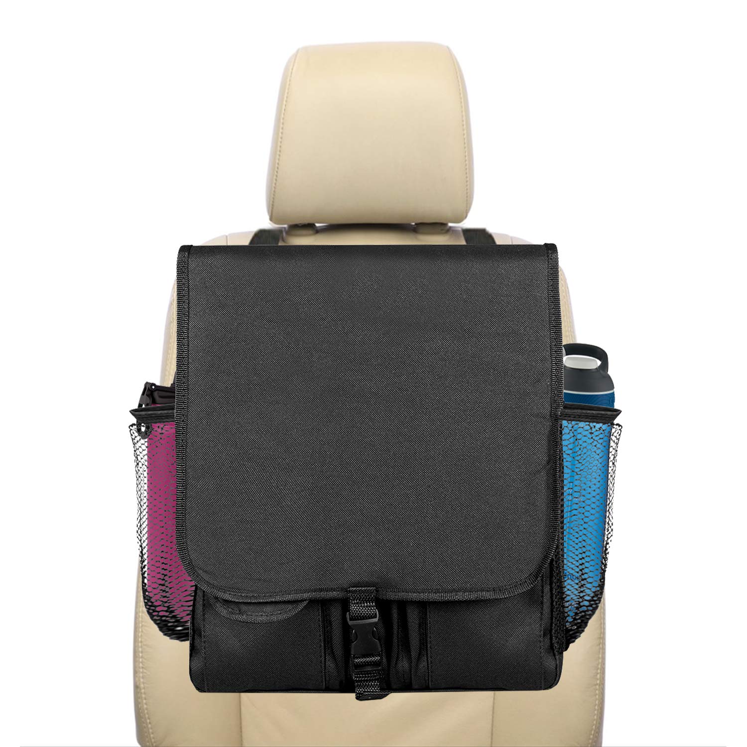 Lebogner Car Organizer - Front Seat Storage Organizer with Large Secured Pockets | Travel & Office Car Accessories for Adults & Kids | Perfect for Road Trips, Commuting & Family Travel