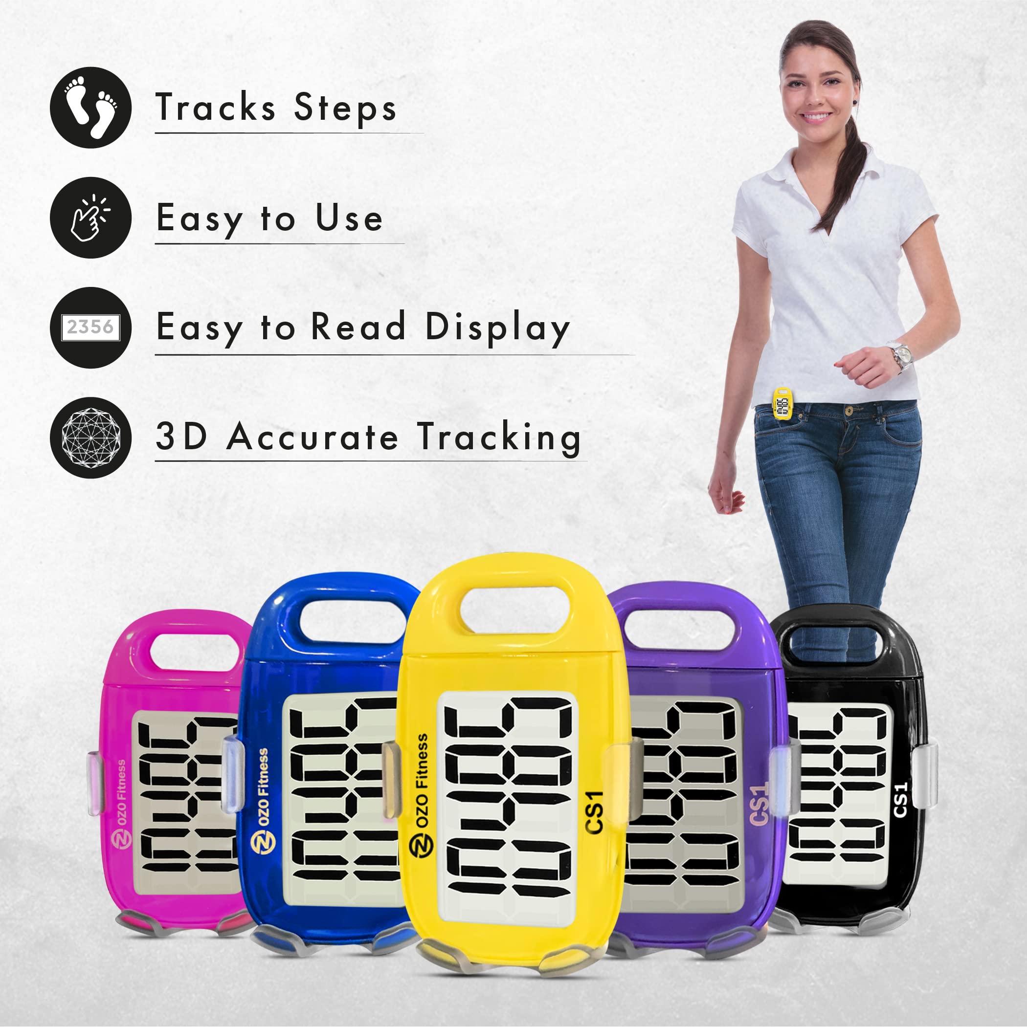 OZO Fitness CS1 Pedometer - Easy-to-Read Digital Step Counter with Clip-On Design for Walking, Running & Daily Activity Tracking | Perfect for Fitness Enthusiasts & Health-Conscious Individuals