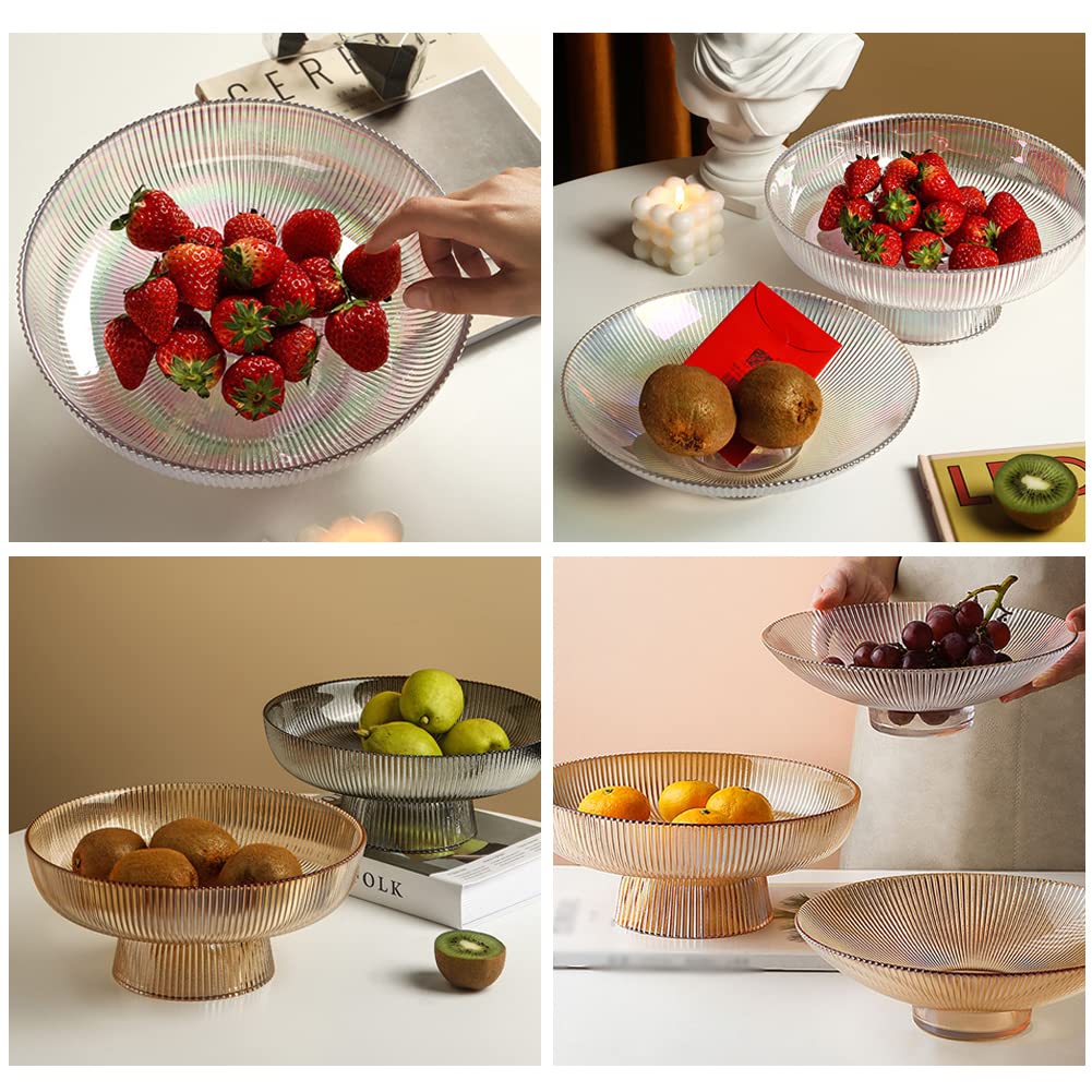 Clear Glass Footed Round Pedestal Bowl - 9.6 Inch Decorative Serving Dish for Fruits, Desserts, Nuts | Elegant Kitchen Counter & Table Centerpiece | Perfect for Parties, Weddings & Home Decor