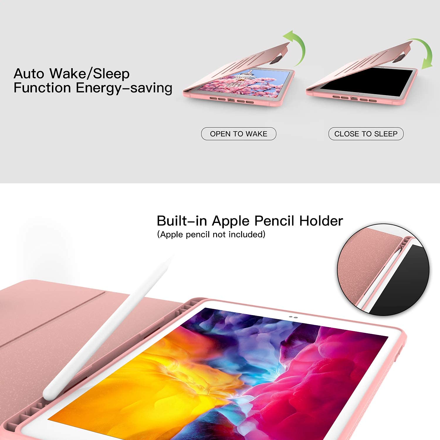 Premium PU Leather iPad 9th/8th/7th Generation Case 10.2 Inch - Glitter Sparkly Rose Gold Cover with Magnetic Stand, Pencil Holder & Auto Sleep/Wake | Perfect for Work, School & Travel Protection