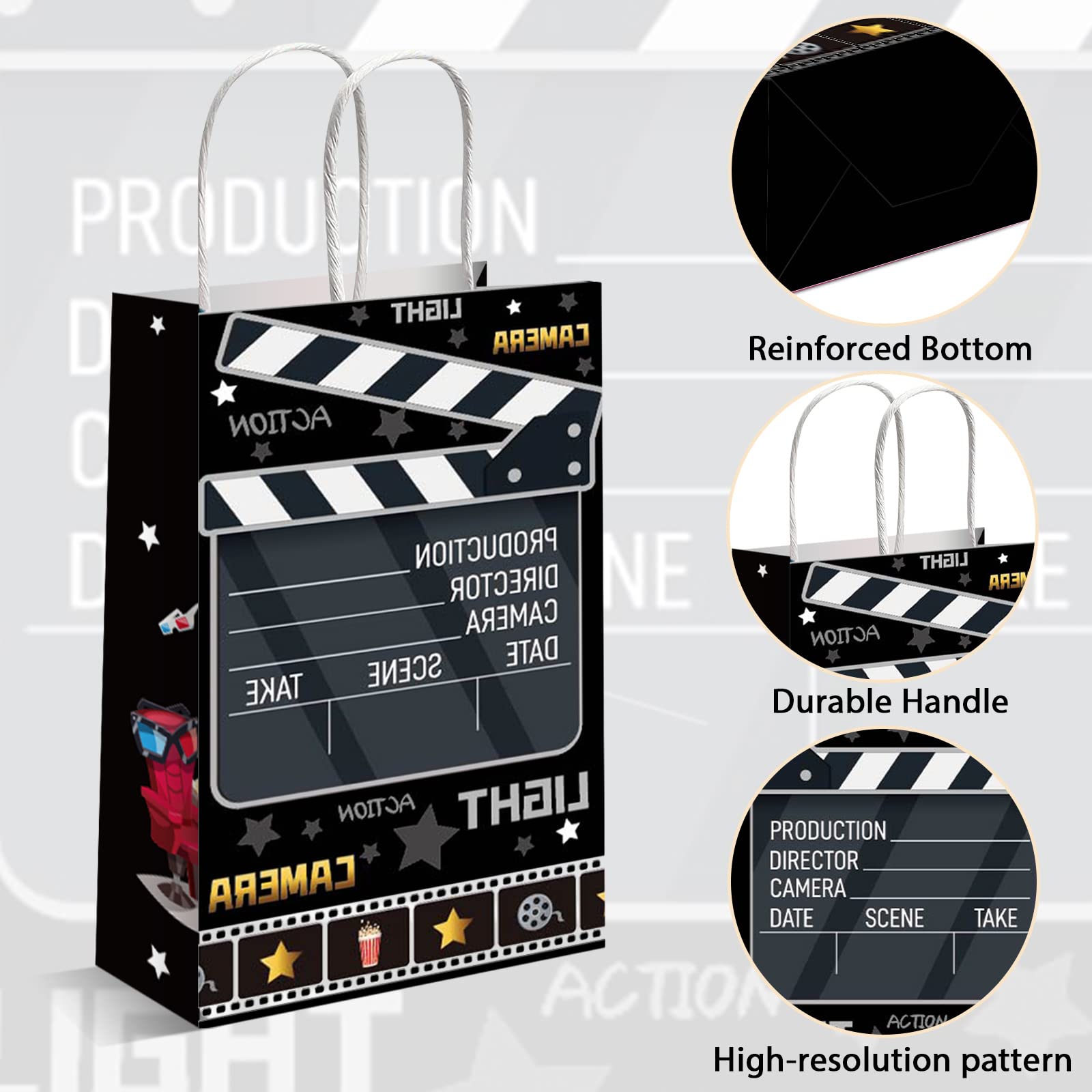 12-Piece Movie Night Party Favor Bags - Now Showing Themed Treat Bags for Candy & Goodies (8.34