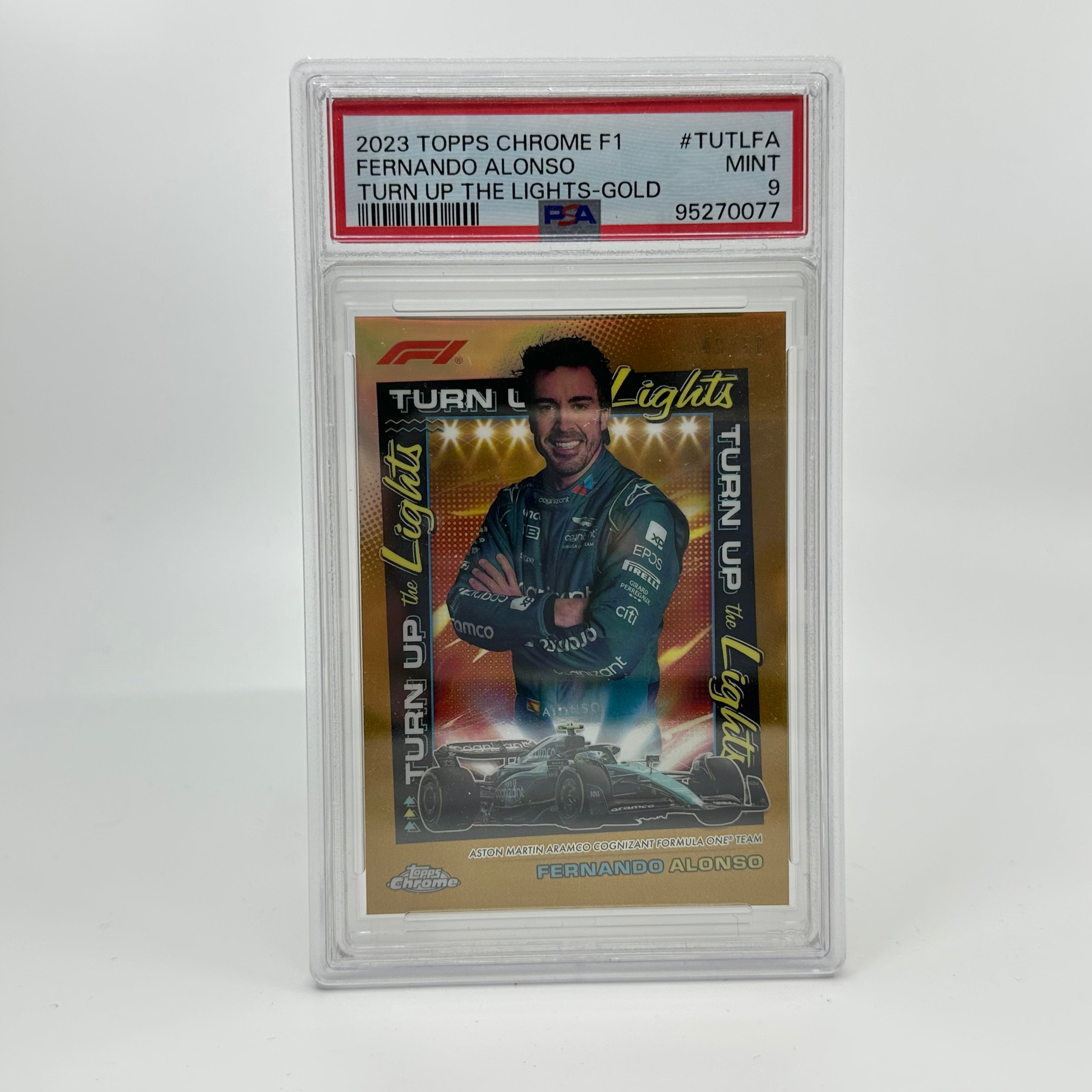 2023 Topps Chrome F1 Fernando Alonso #TUTLFA Gold PSA 9 Graded Trading Card - Perfect for F1 Collectors, Racing Fans, and Sports Memorabilia Enthusiasts
