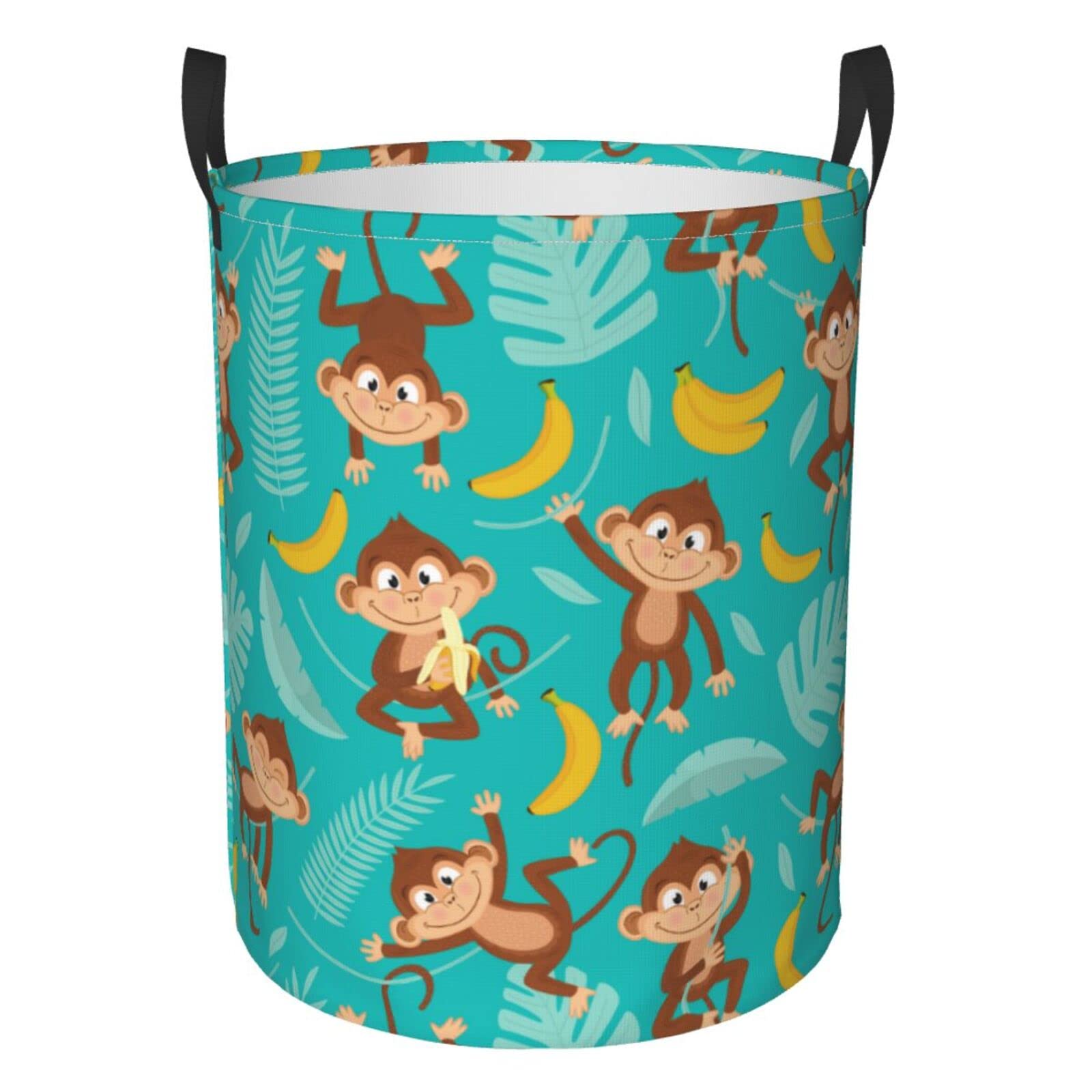 Funny Monkey Collapsible Laundry Basket - Waterproof Fabric Hamper with Handle for Clothes, Toys & Storage | Large Organizer Bin for Bathroom, Bedroom & Kids Room | Cute Tropical Banana Design