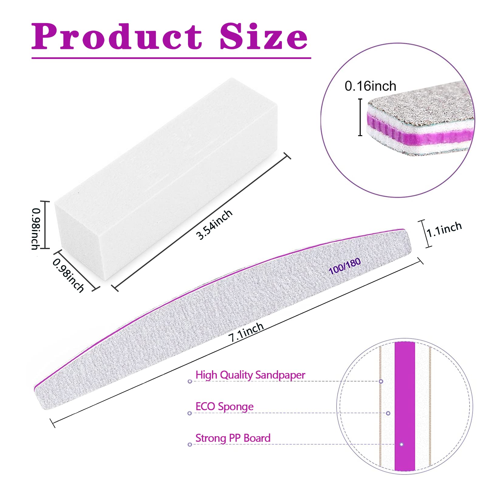 15-Piece Professional Nail File & Buffer Set - 10 Double-Sided 100/180 Grit Nail Files for Acrylic & Gel Nails + 5 Nail Buffer Blocks for Natural Nails - Perfect for Home Manicures, Salons & DIY Nail Care
