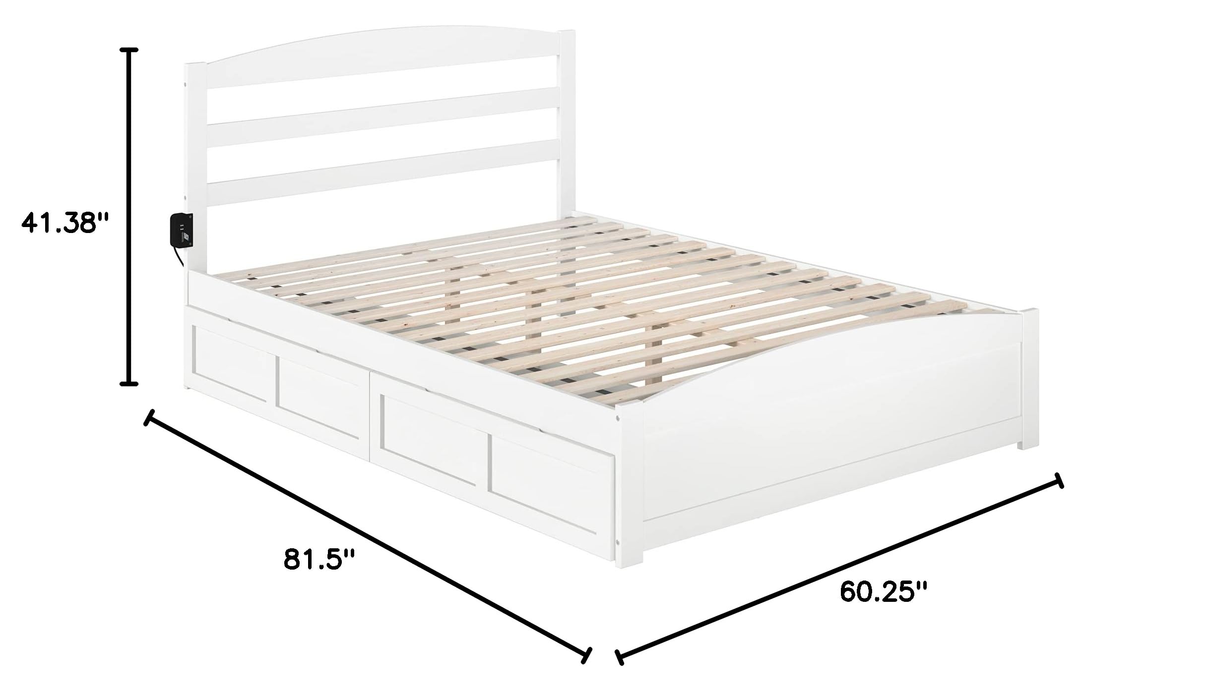 AFI Warren Queen Size Platform Bed with Storage & USB Charging Station - Modern White Wooden Bed Frame with Footboard for Bedroom, Guest Room, or Dorm