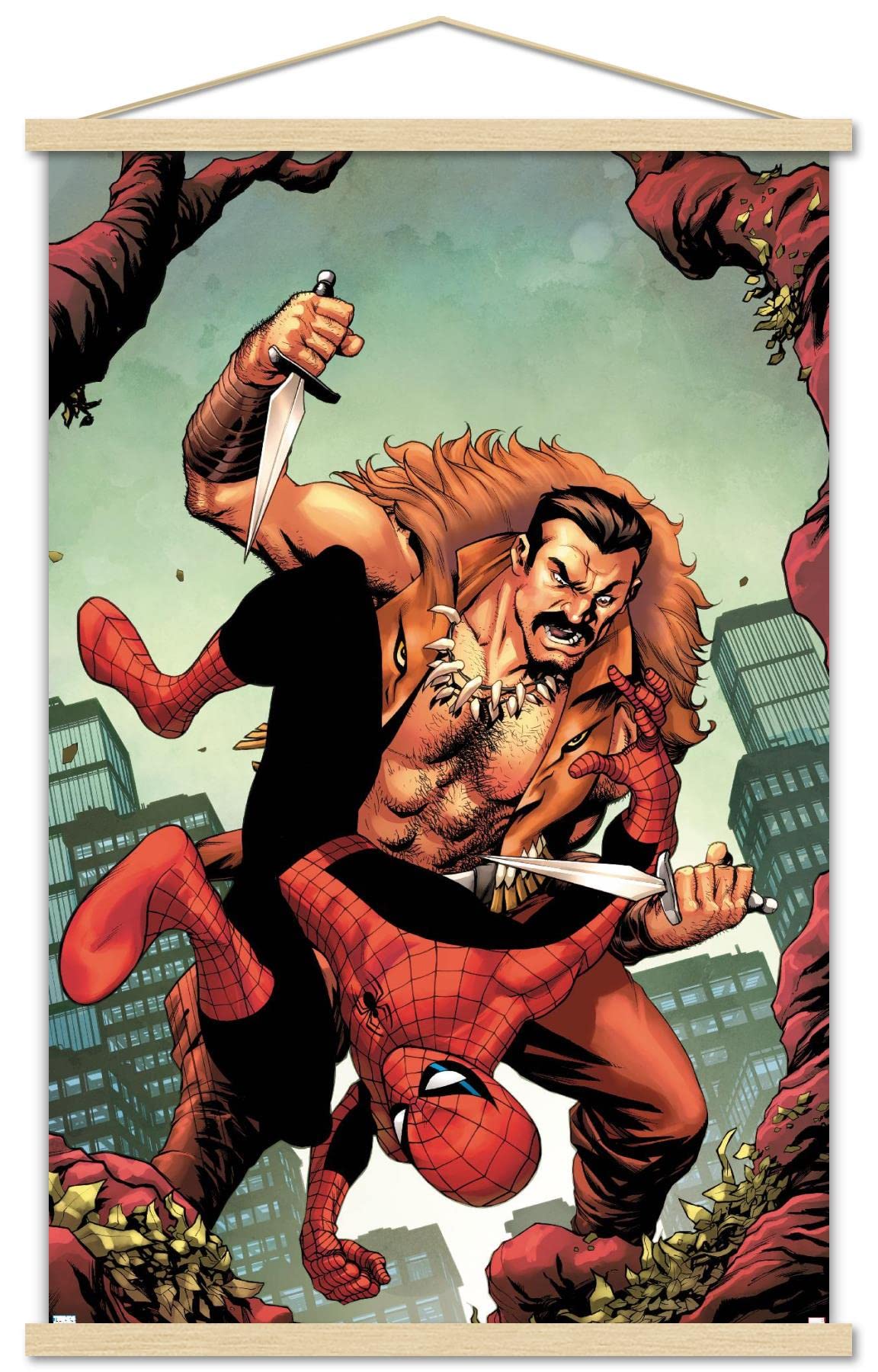 Marvel Comics Spider-Man Kraven The Hunter Champions #3 Wall Poster 22.375x34 Inch - Premium Print with Magnetic Frame & Beechwood Hanger - Perfect for Home Decor, Office, Game Room & Comic Book Lovers Gift