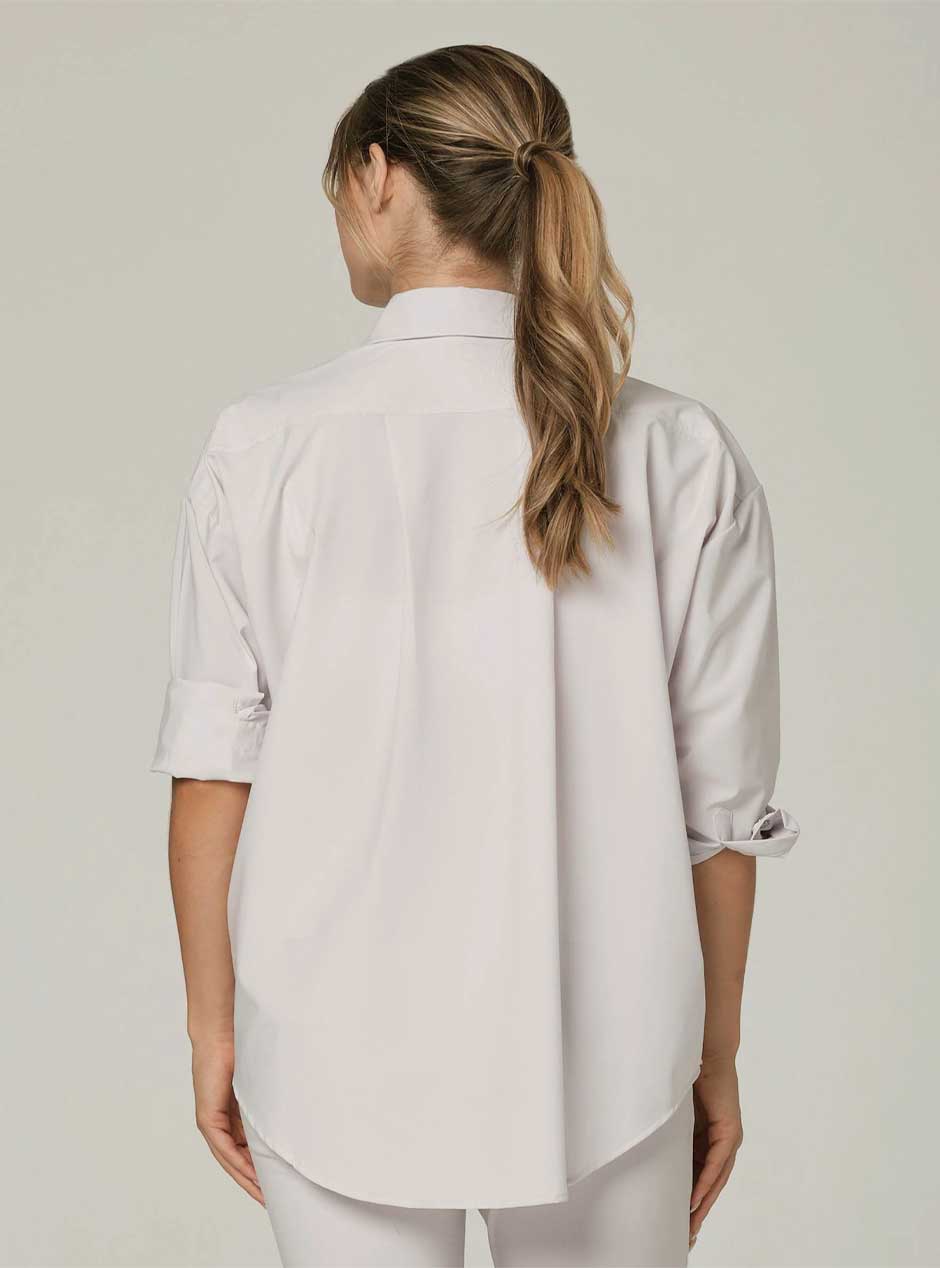 925 Sterling Silver Fit Women's Black Tie Button Down Long Sleeve Shirt - Rose Water Off White - Perfect for Office Wear, Business Meetings & Formal Events