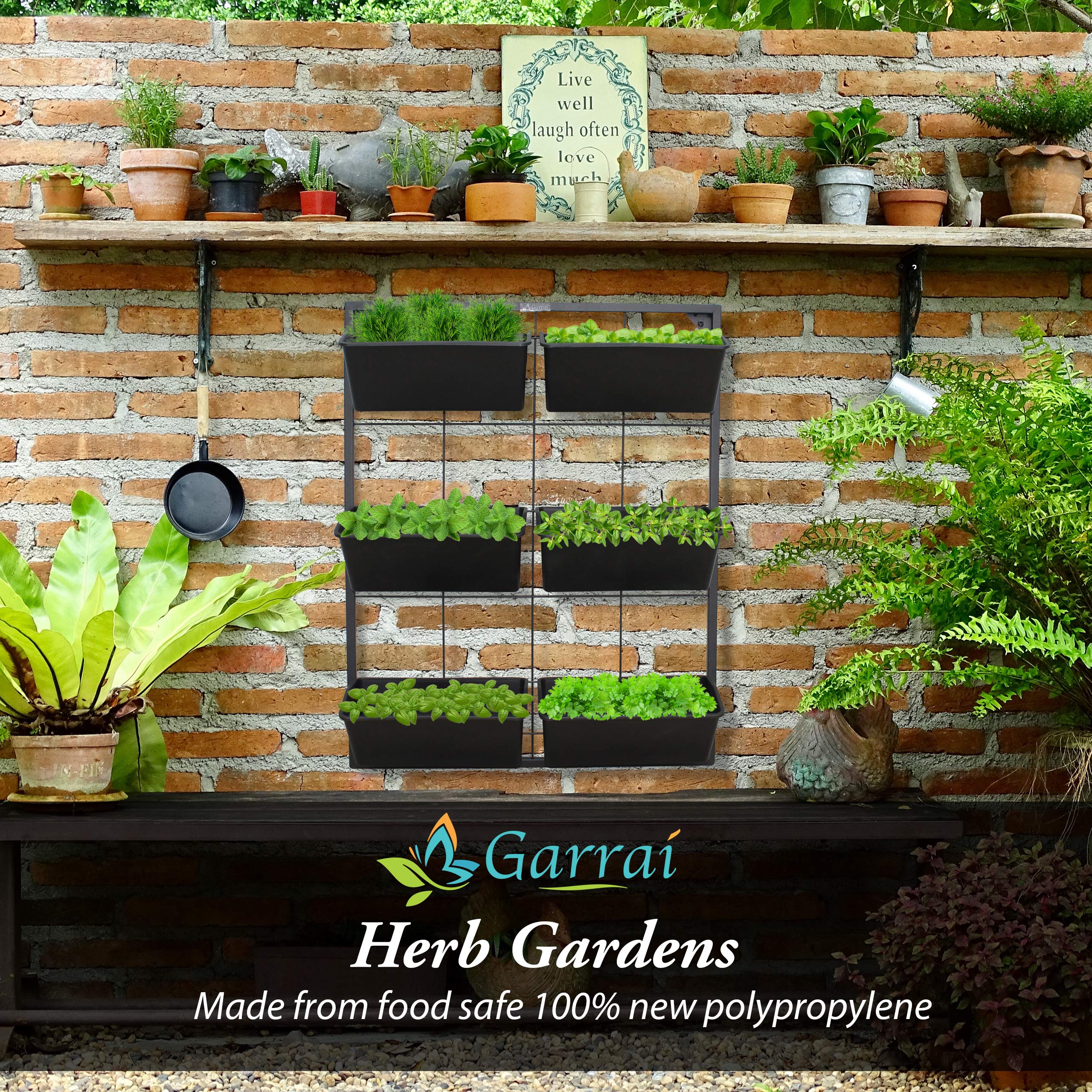 Vertical Garden Wall Planter with 6 Removable Pots - Indoor/Outdoor Hanging Planter System for Vegetables, Flowers & Herbs - Self Draining Metal Frame Wall Mounted Planter for Balcony, Patio & Small Space Gardening