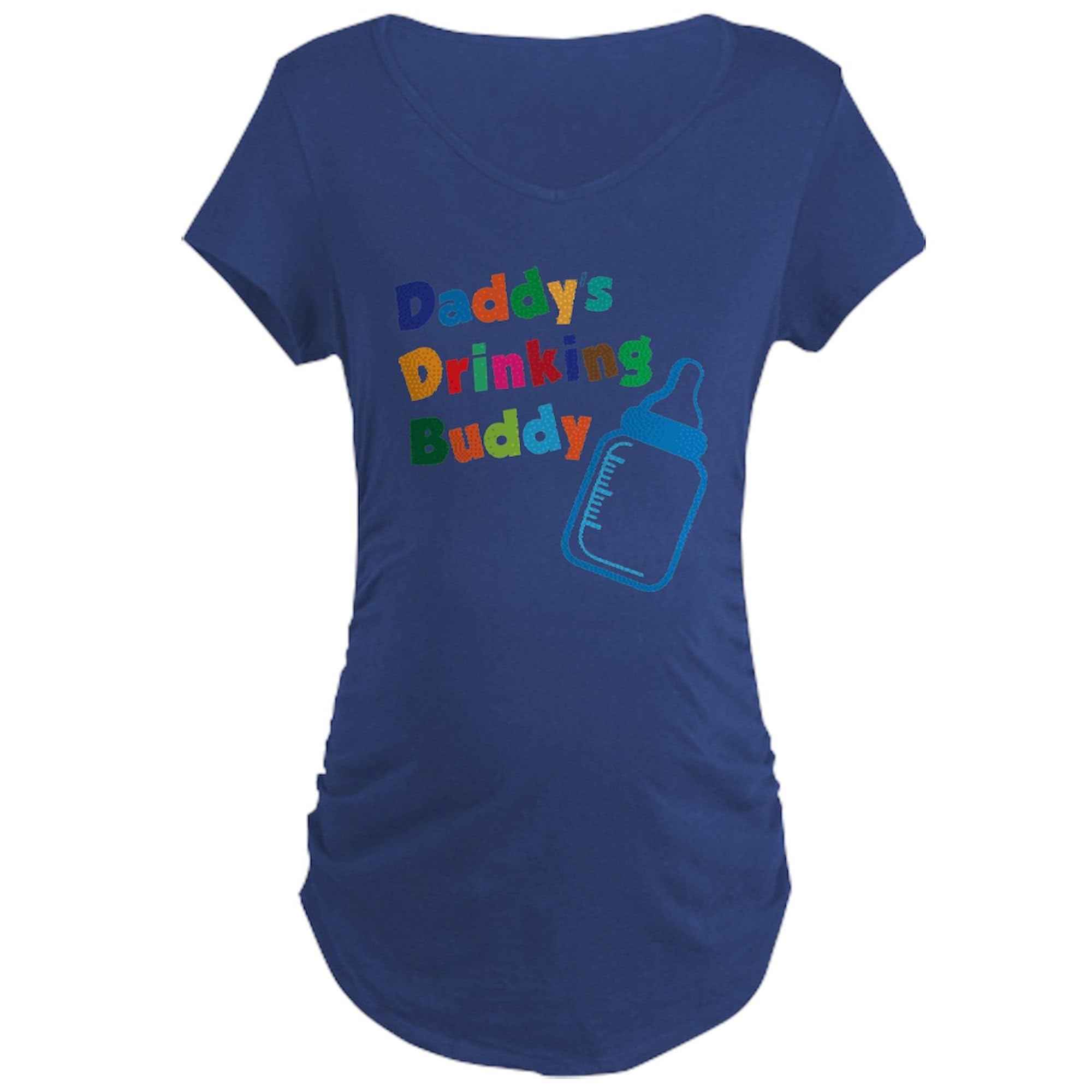 Daddy's Drinking Buddy Maternity Dark T-Shirt for Women - Stretchy Ruched Side Design for Comfort - Perfect for Pregnancy Announcements & Baby Showers