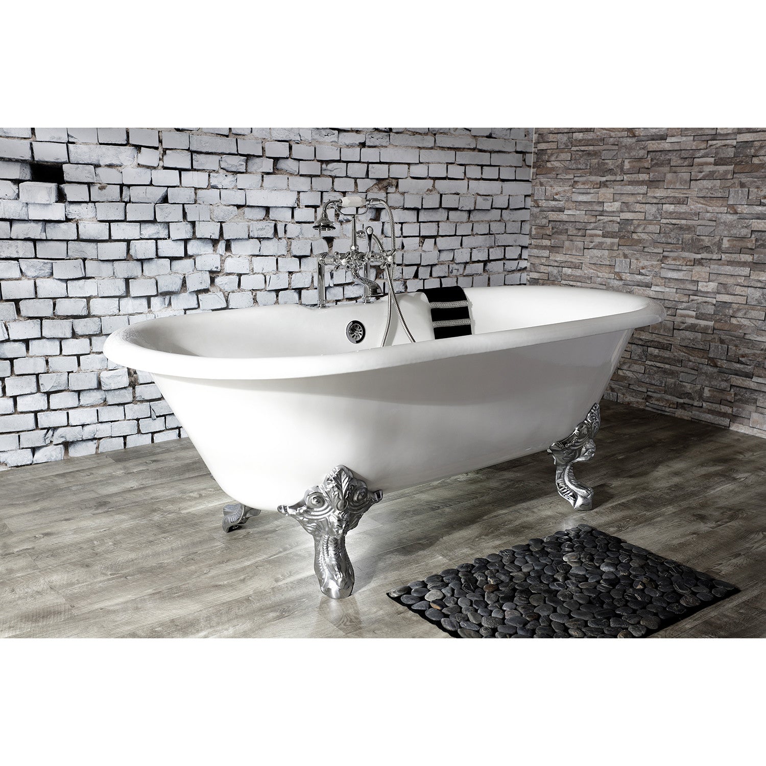 Vintage AE110T1 3-Handle 2-Hole Deck Mount Clawfoot Bathtub Faucet with Hand Shower in Polished Chrome - Perfect for Classic Bathroom Renovations and Luxury Spa Retreats