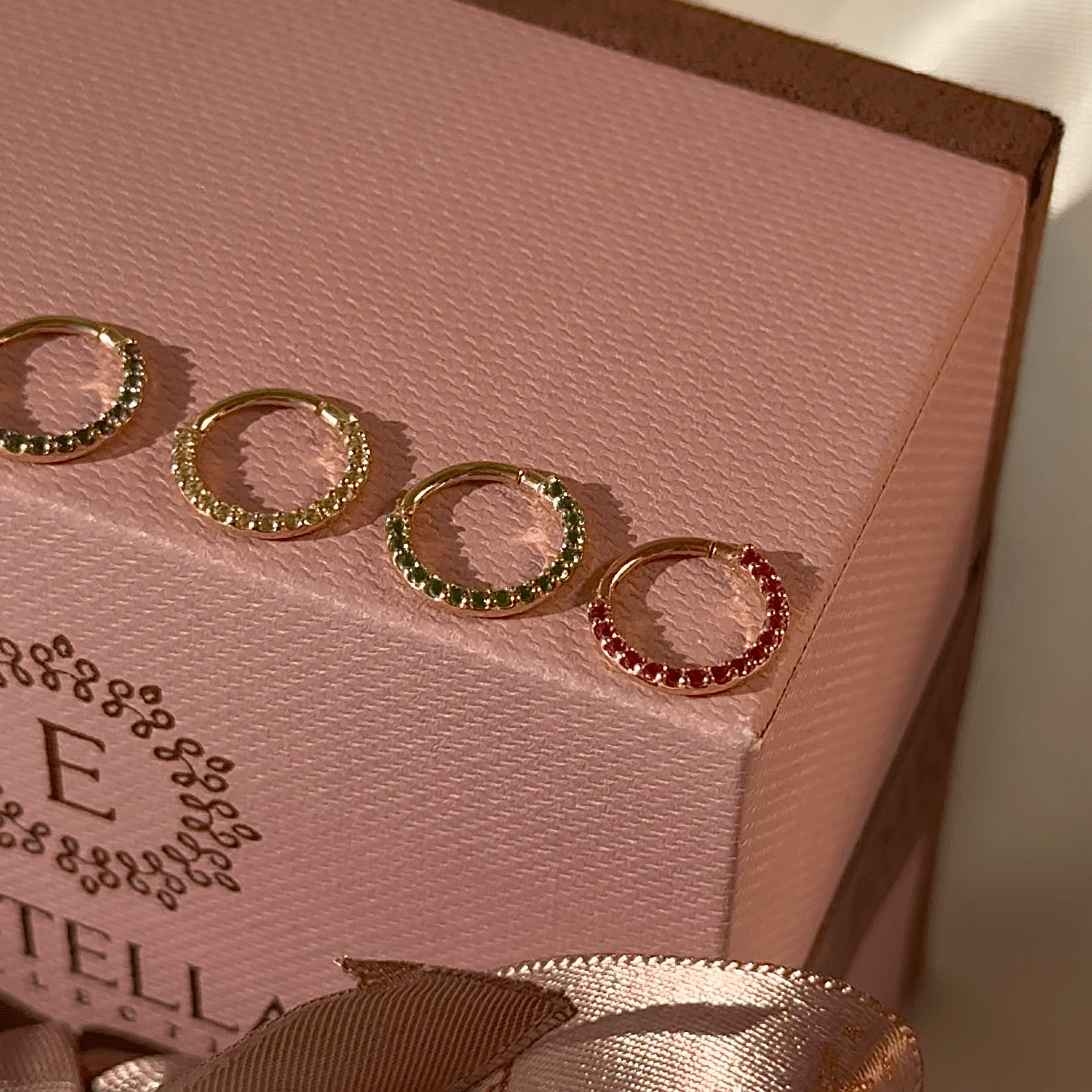 14K Yellow Gold Gemstone Studded Clicker Hoop Earrings for Women - Elegant & Hypoallergenic Jewelry for Parties, Weddings & Everyday Wear