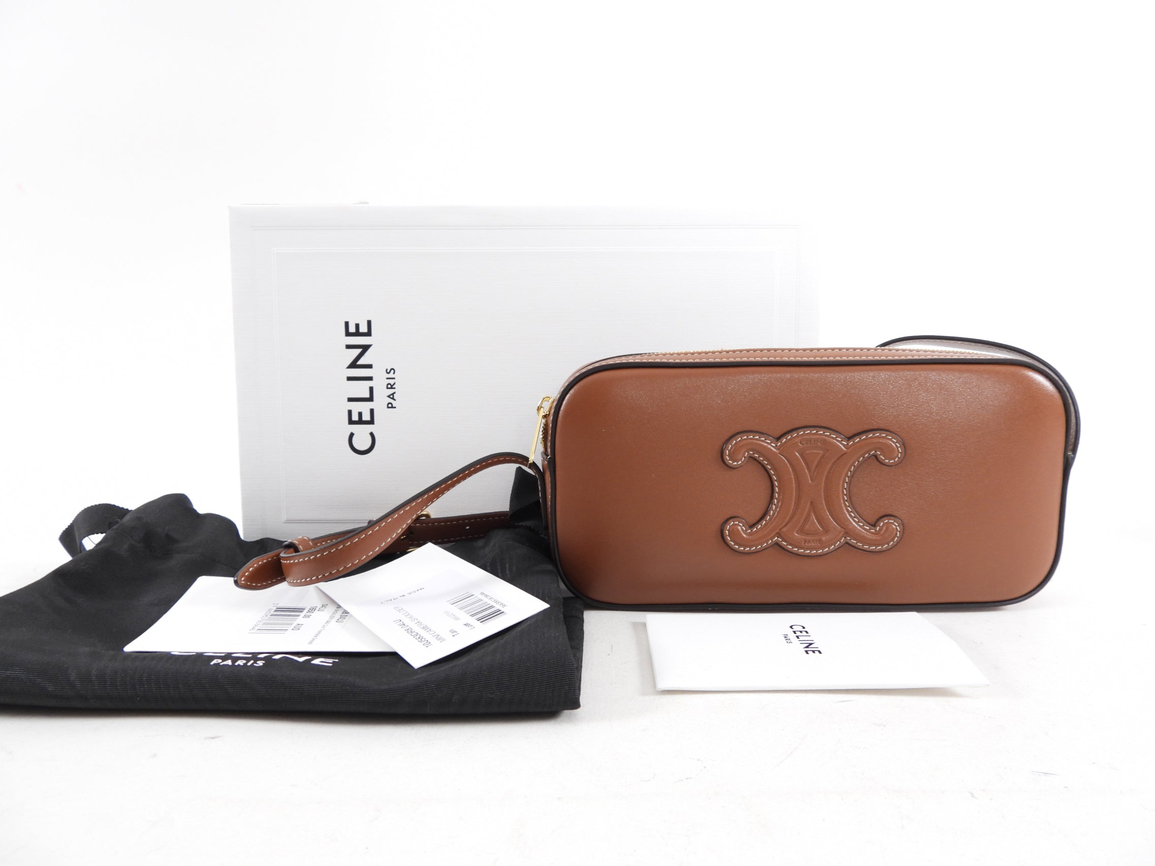 Celine Brown Mini Camera Triomphe Shoulder Bag for Women | Genuine Leather Crossbody Purse | Perfect for Date Night, Travel & Everyday Use