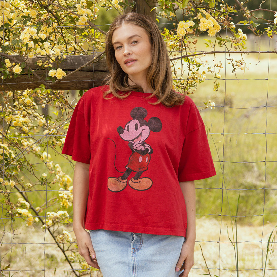 Disney Mickey Mouse Oversized T-Shirt for Men & Women - Soft Cotton Red Graphic Tee - Casual Wear, Lounge, Gift for Disney Fans