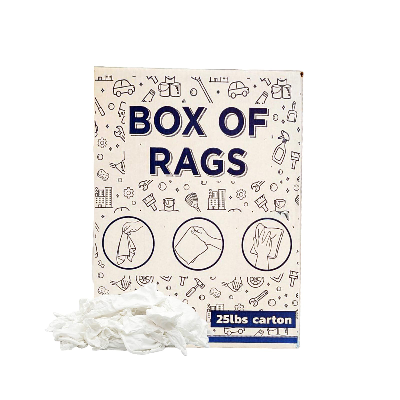 Premium White Cotton T-Shirt Cleaning Rags - 25lbs Bulk Pack for Stains, Paint, Oil, Grease & Dust Removal - Multipurpose Shop Rags for Home, Garage, Workshop & Auto Detailing