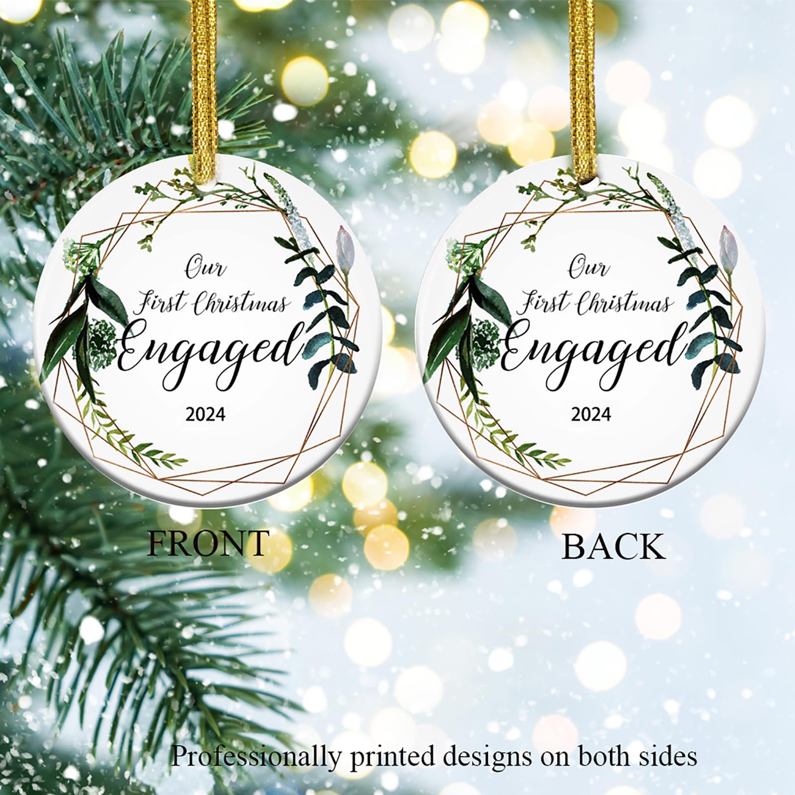 2024 Engagement Ornament - Personalized Christmas Decor, Wedding Shower Gift for Couples, Just Married Keepsake - Green Engagement 2024 - Perfect for Holiday Tree Decor & Newlywed Home Decor