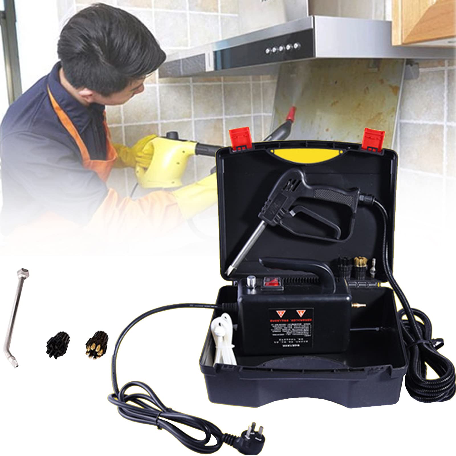 DDHVVOH 2600W Handheld Pressurized Steam Cleaner - Portable High-Power Steam Cleaning Machine for Home, Bathroom, Kitchen, Windows, Cars - Quickly Removes Tough Stains & Grease - 220V Steam Cleaner for Deep Cleaning Floors, Tiles, Grout & Upholstery - Perfect for Household & Auto Detailing
