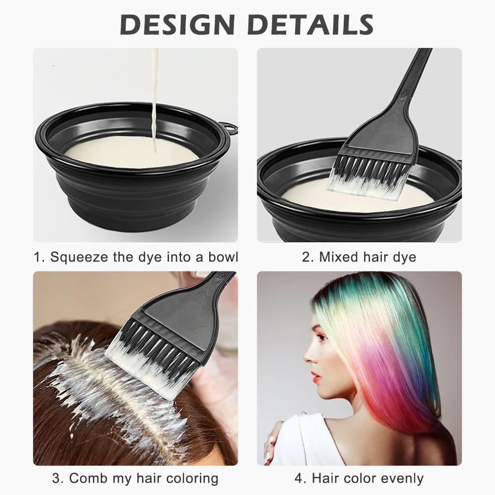 EMVANV 5-Piece Professional Hair Dyeing Kit - Hair Coloring & Bleaching Set with Folding Bowl, Dye Brush, Comb & Hair Clips (Black) | Perfect for Salon, Home Hair Coloring & DIY Hair Treatments