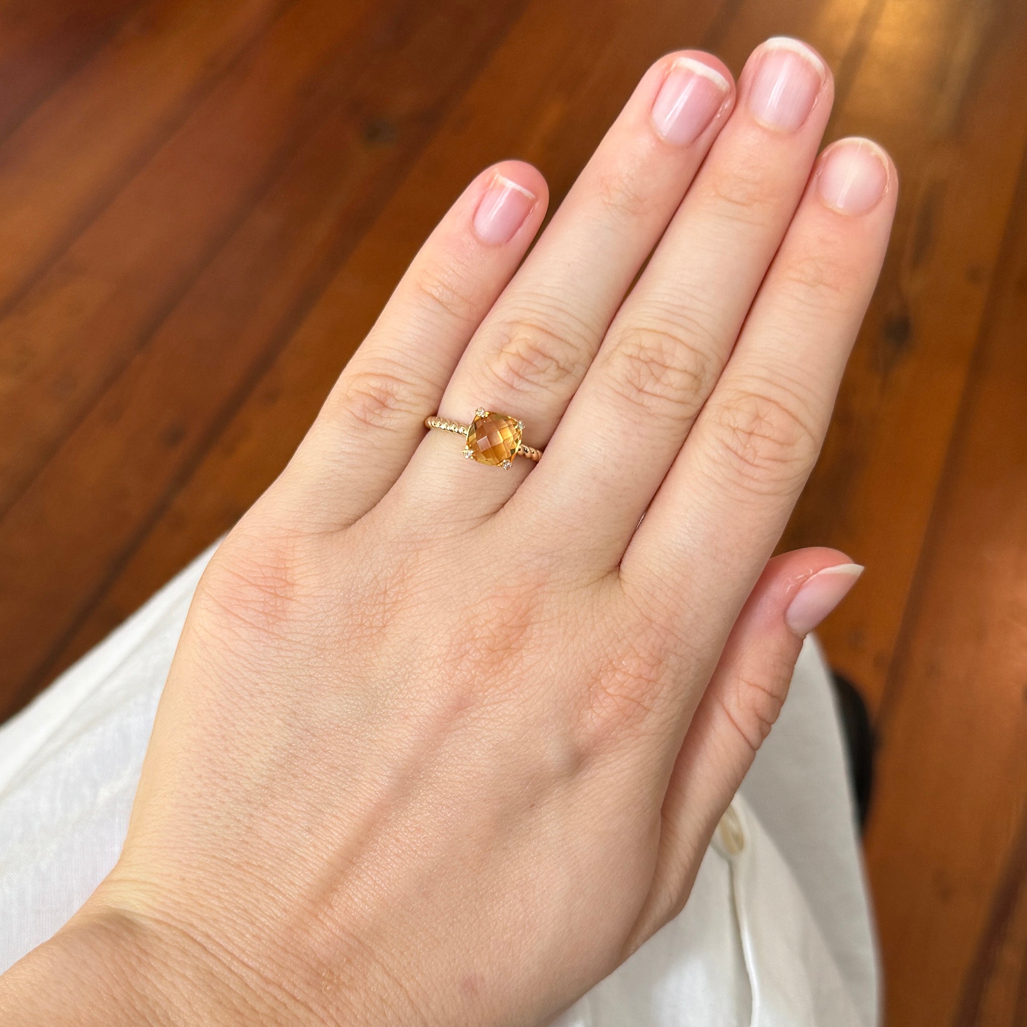 14K Yellow Gold Citrine & Diamond Braided Ring for Women - Elegant Stackable Jewelry for Everyday Wear, Gift for Her, Anniversary, Birthday