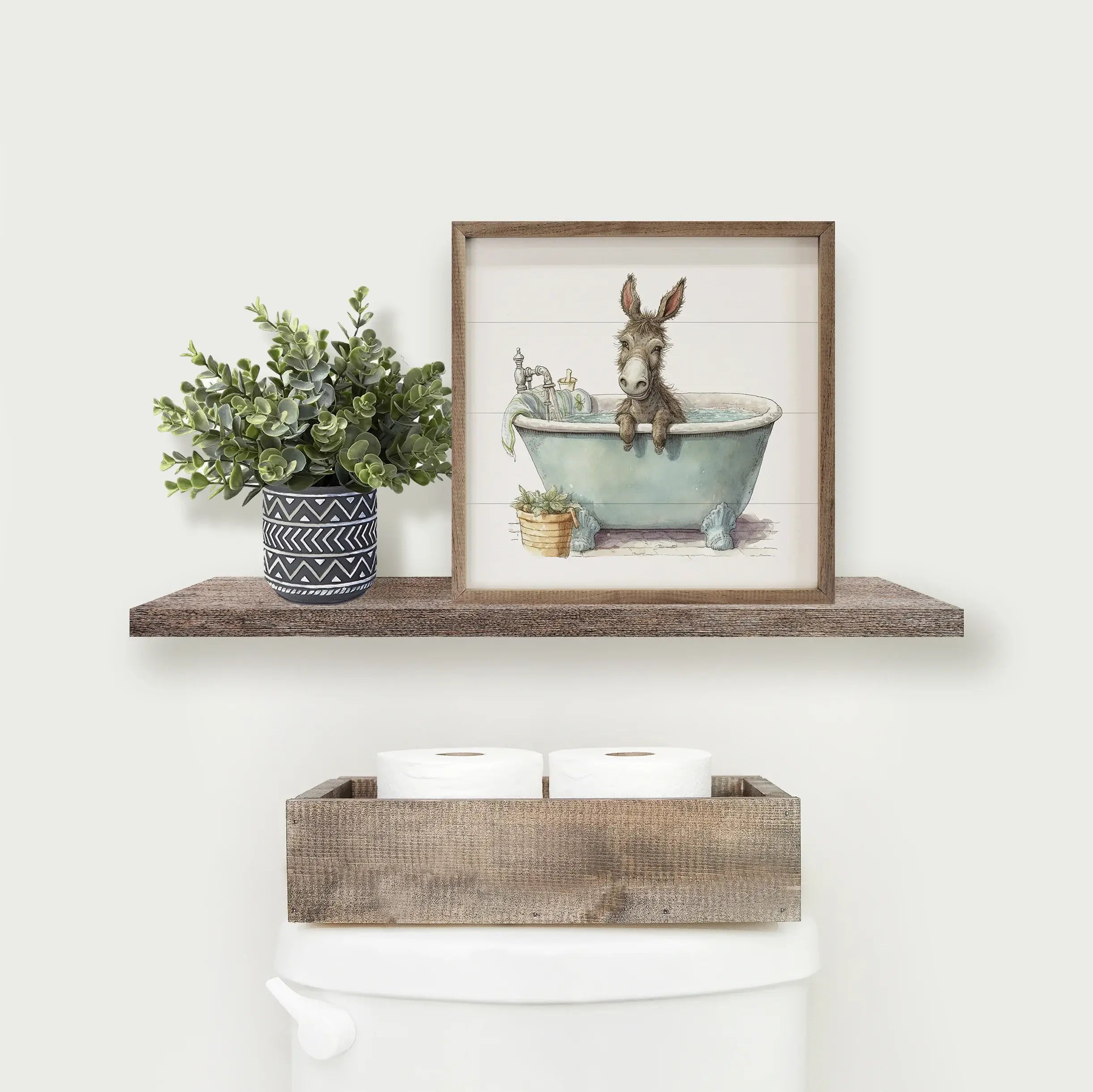 Donkey Green Tub Wood Framed Print - Rustic Farmhouse Wall Art Decor for Living Room, Bedroom & Office
