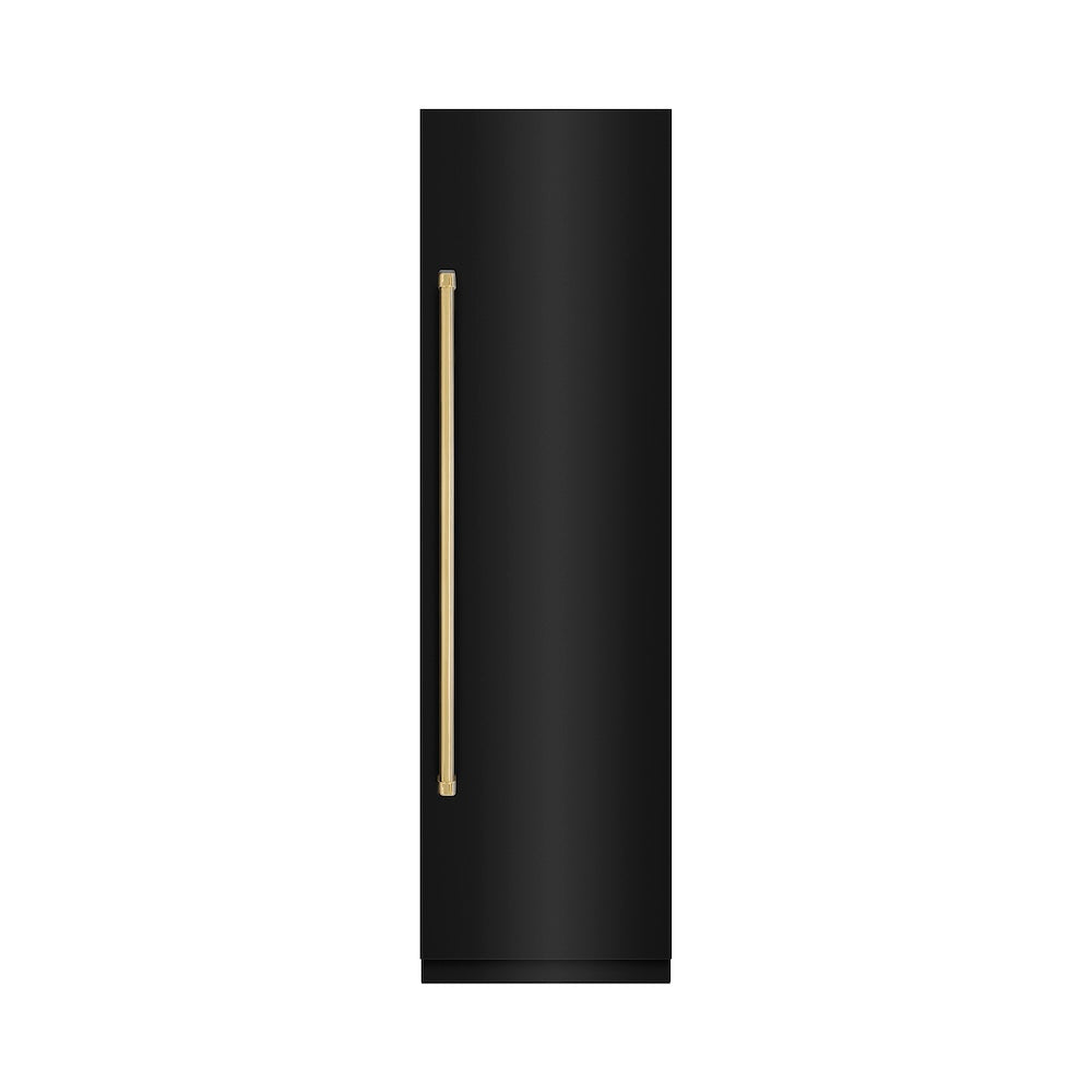 ZLINE Autograph Edition 24 Inch 12.5 Cu Ft Column Refrigerator - Black Stainless Steel with Graphite Gray Interior & Polished Gold Accents (RCRVZ BS 24 G) | Perfect for Modern Kitchens, Open Floor Plans & Luxury Home Appliances