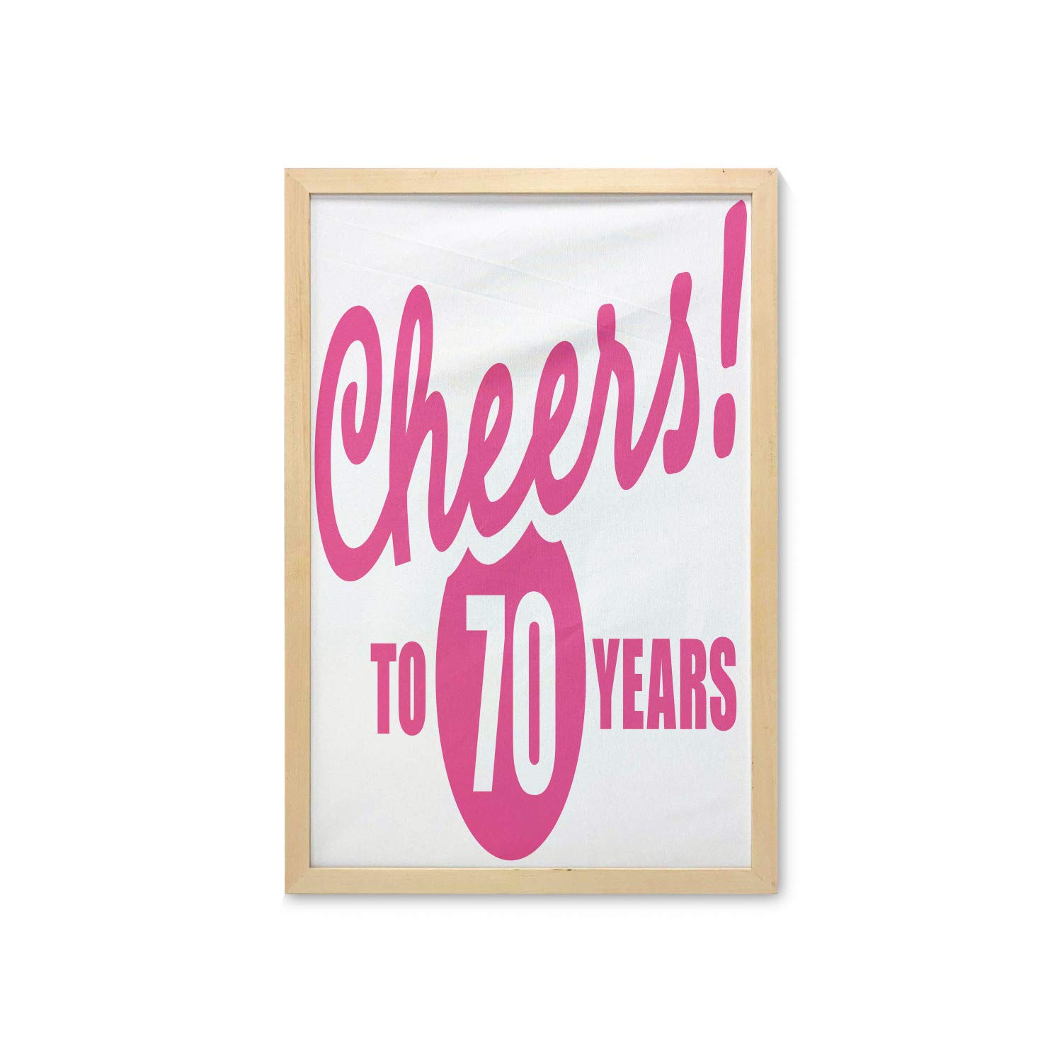 Ambesonne 70th Birthday Wall Art with Frame - Cheers to 70 Years Calligraphy Print - 23x35 Inch Hot Pink & Black Fabric Poster for Bathroom, Living Room, Dorm Decor - Perfect for Birthday Parties & Milestone Celebrations