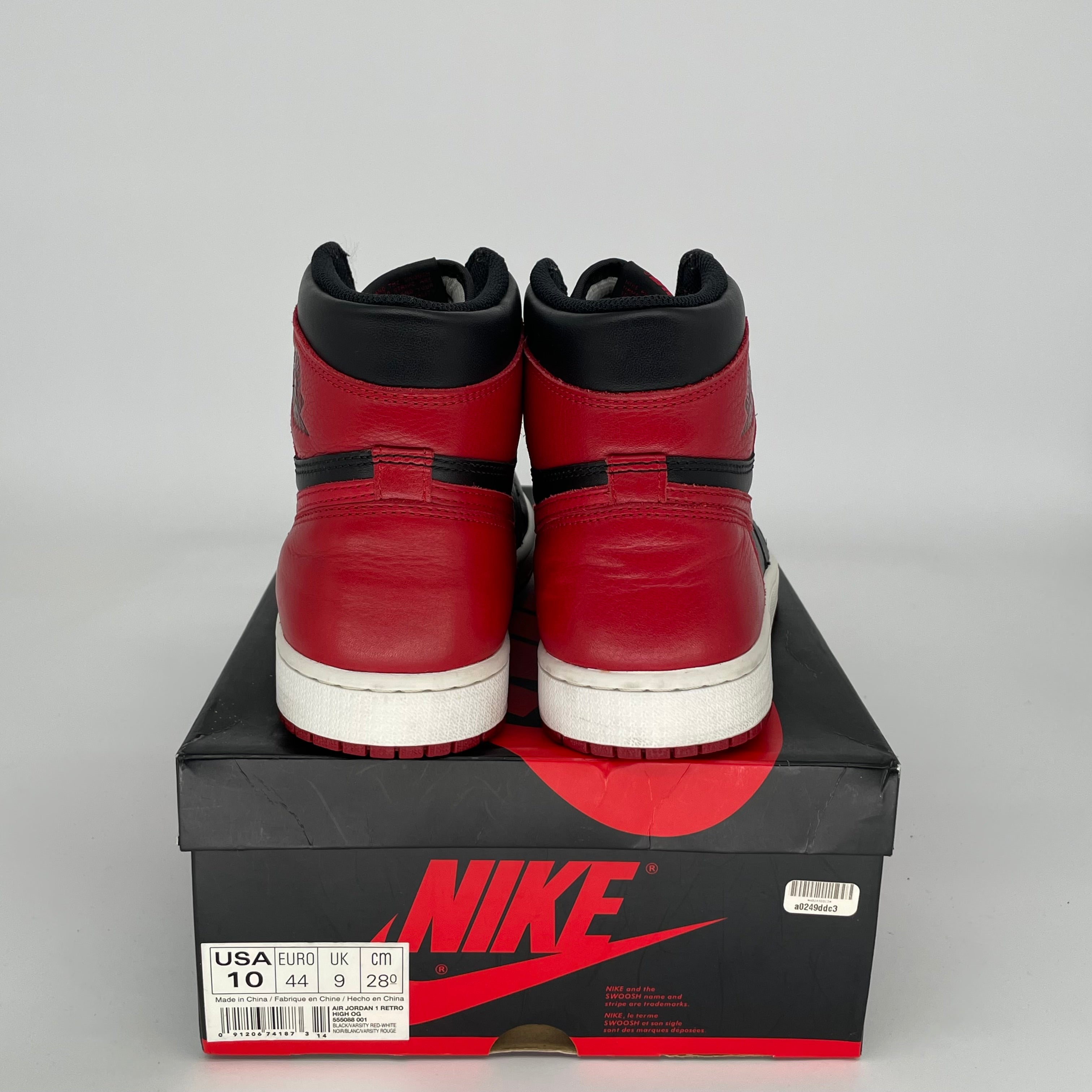 Original: AIR JORDAN 1 BRED SIZE 10 555088 001   Optimized: Authentic Air Jordan 1 Retro High OG 
