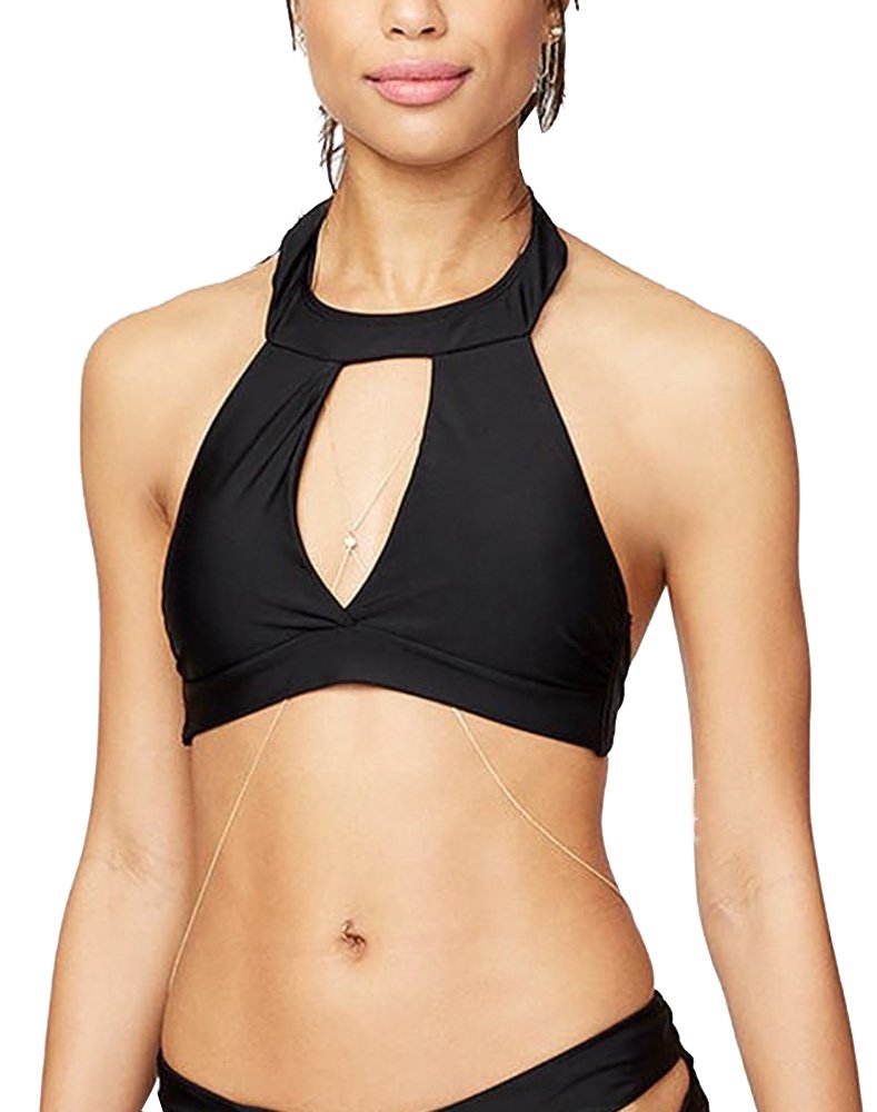 Rachel Roy Women's Keyhole Halter Cut-Out Bikini Top - Sexy Swimwear for Women, Black Small | Perfect for Beach Vacation, Pool Party & Summer Getaways