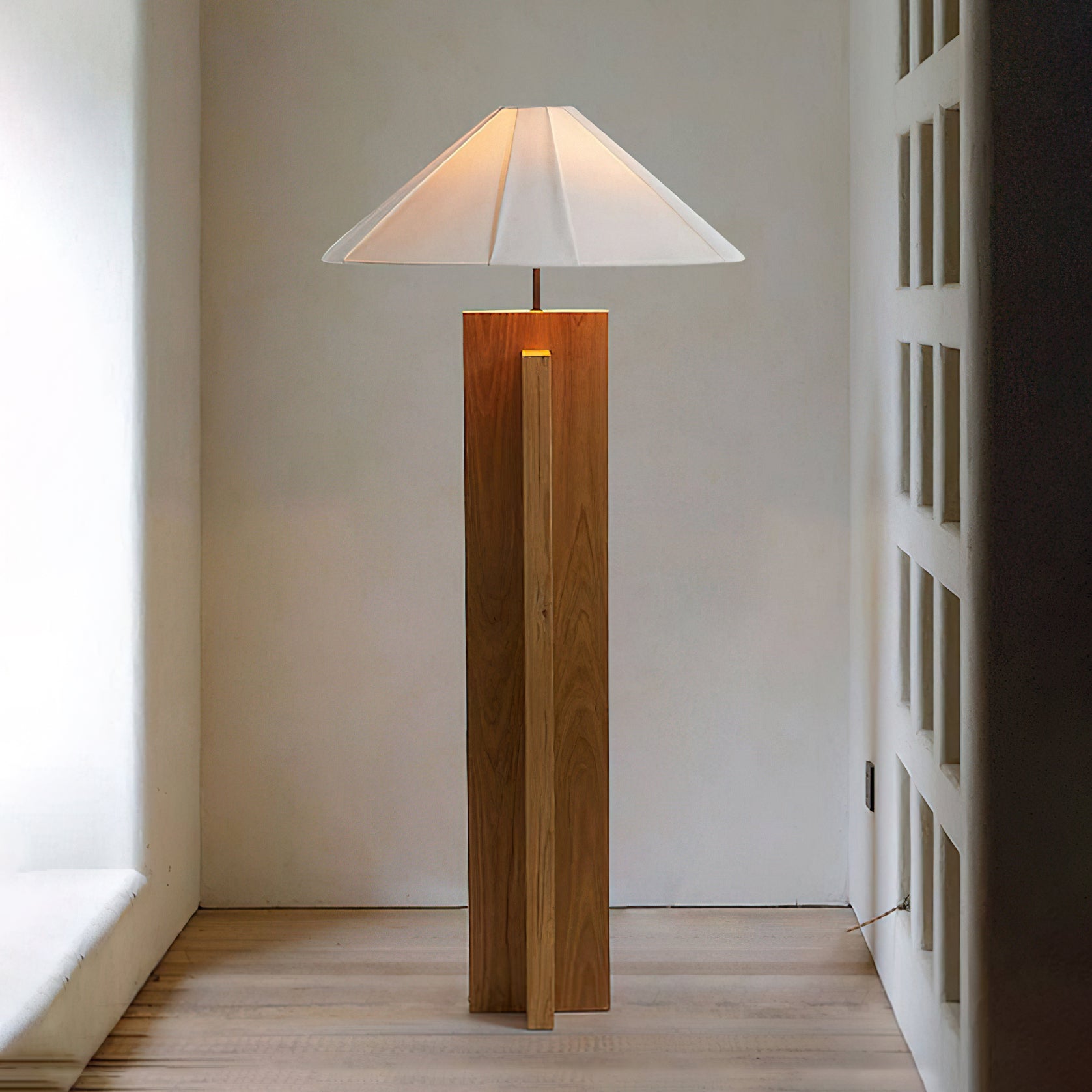 Crossbase Wooden Floor Lamp - Modern Standing Light for Living Room, Bedroom & Office - Adjustable Height & Warm White LED Bulb Included - Perfect for Reading, Relaxing & Ambient Lighting