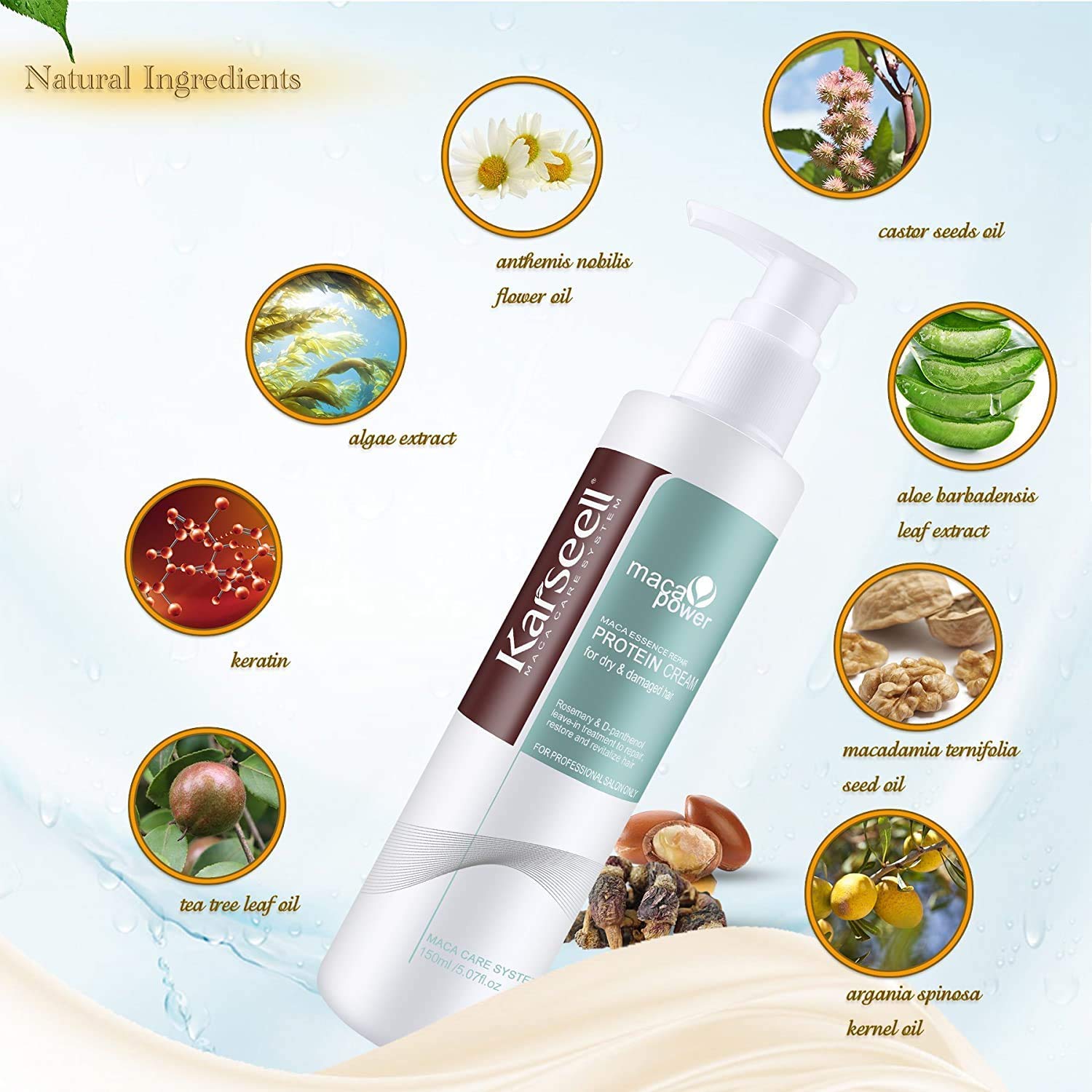 Karseell Organic Protein Repair Cream - Leave-In Conditioner for Dry & Damaged Hair Treatment | Deep Nourishing Hair Care for Frizz Control & Split Ends | Perfect for Daily Use, Salon Treatments & Post-Color Care