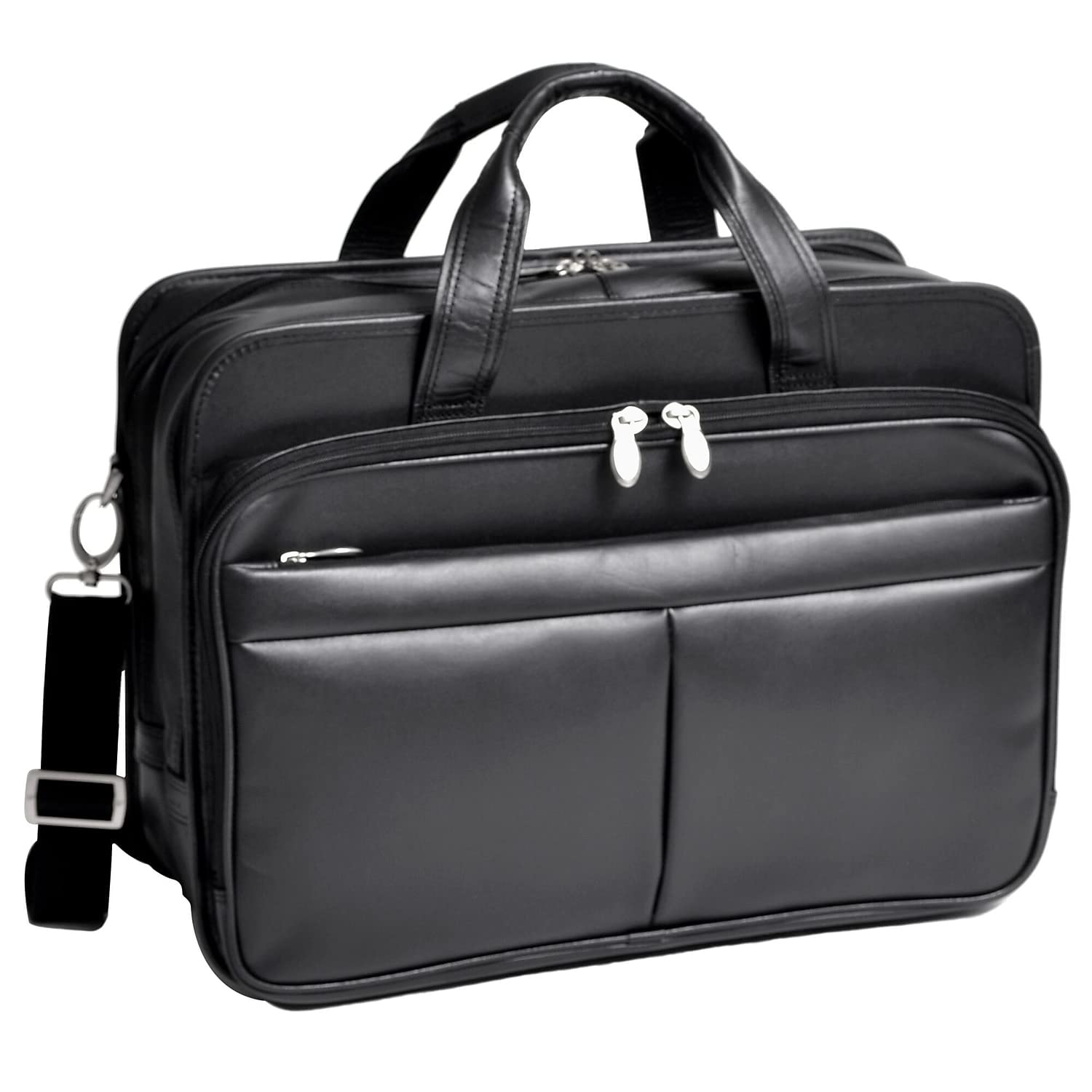 McKlein R Series Professional Black Leather Laptop Briefcase for Business & Travel - Slim 15.6 Inch Computer Bag with Padded Compartment (Model 83985) - Perfect for Office Commute & Business Trips