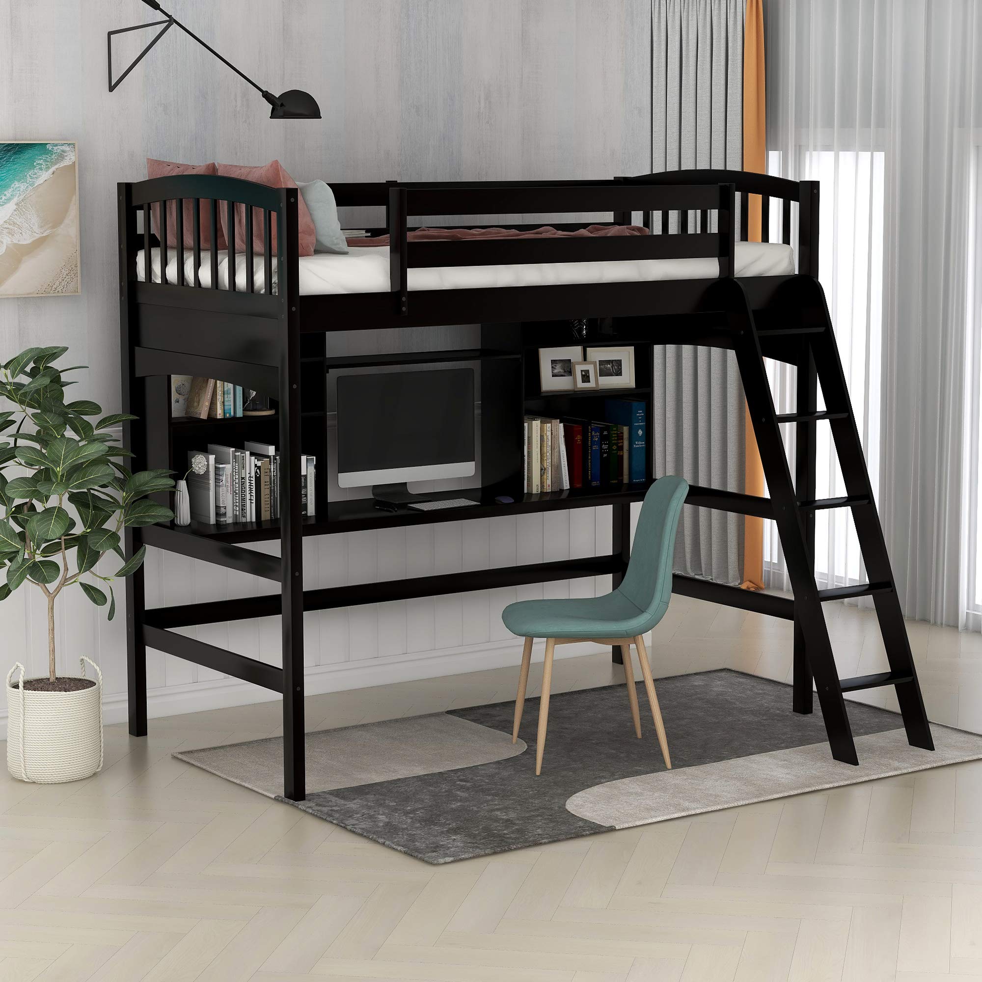 Twin Size Loft Bed with Desk for Kids & Teens - Espresso Finish, Space-Saving Study & Sleep Solution for Small Bedrooms