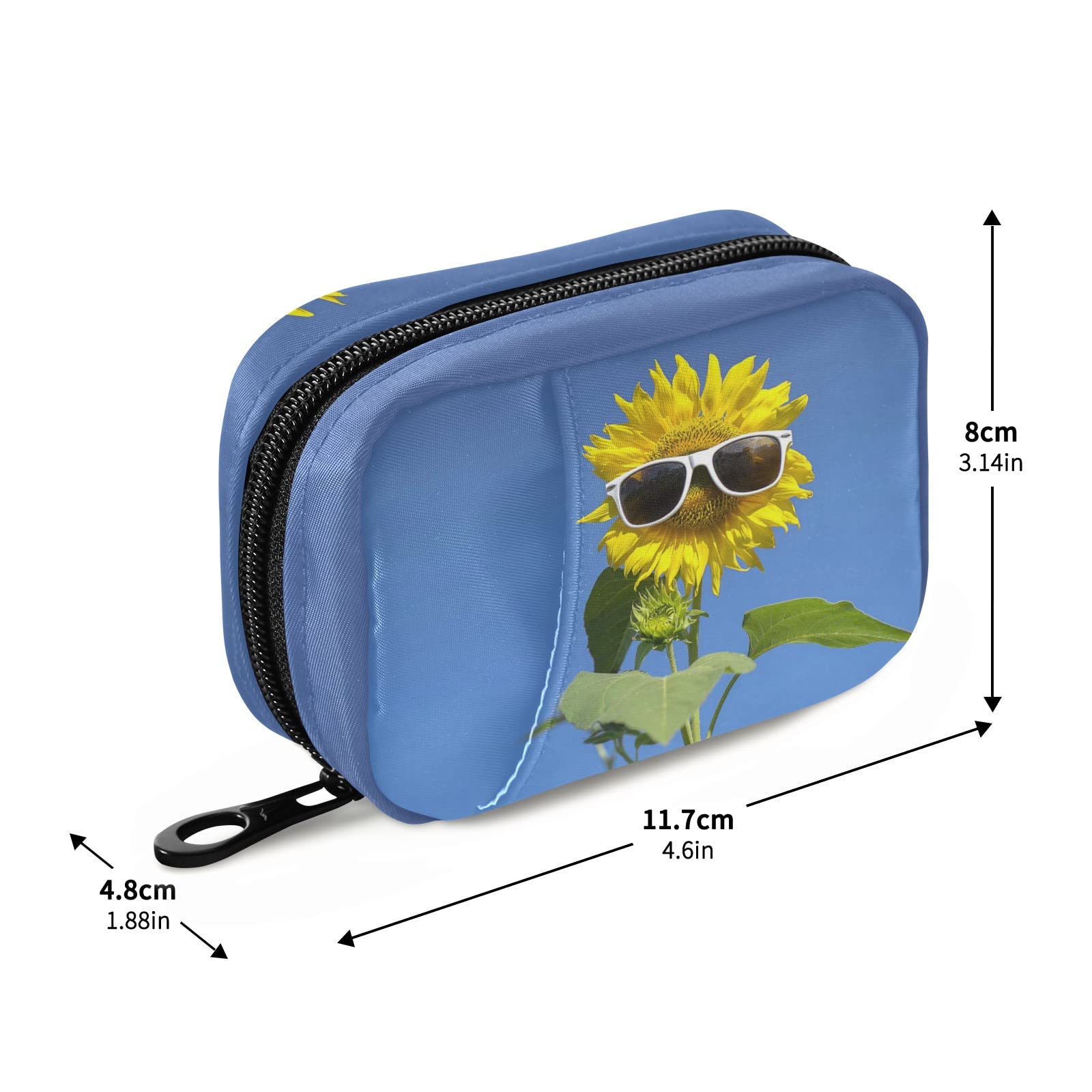 Funny Sunflower 7-Day Pill Organizer - Portable Travel Pill Case with Zipper for Vitamins & Medication | Compact Weekly Pill Box for Home, Office & Travel Use