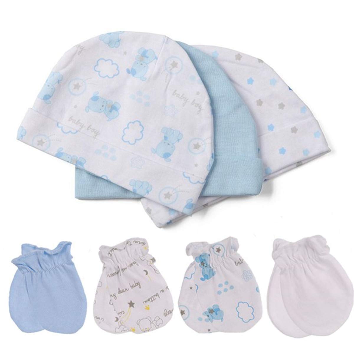 Kiddiezoom Newborn Baby Cap & Mitten Set - Soft Cotton Infant Hats & Mittens for 0-6 Months - Perfect for Hospital, Photo Shoots & Winter Protection
