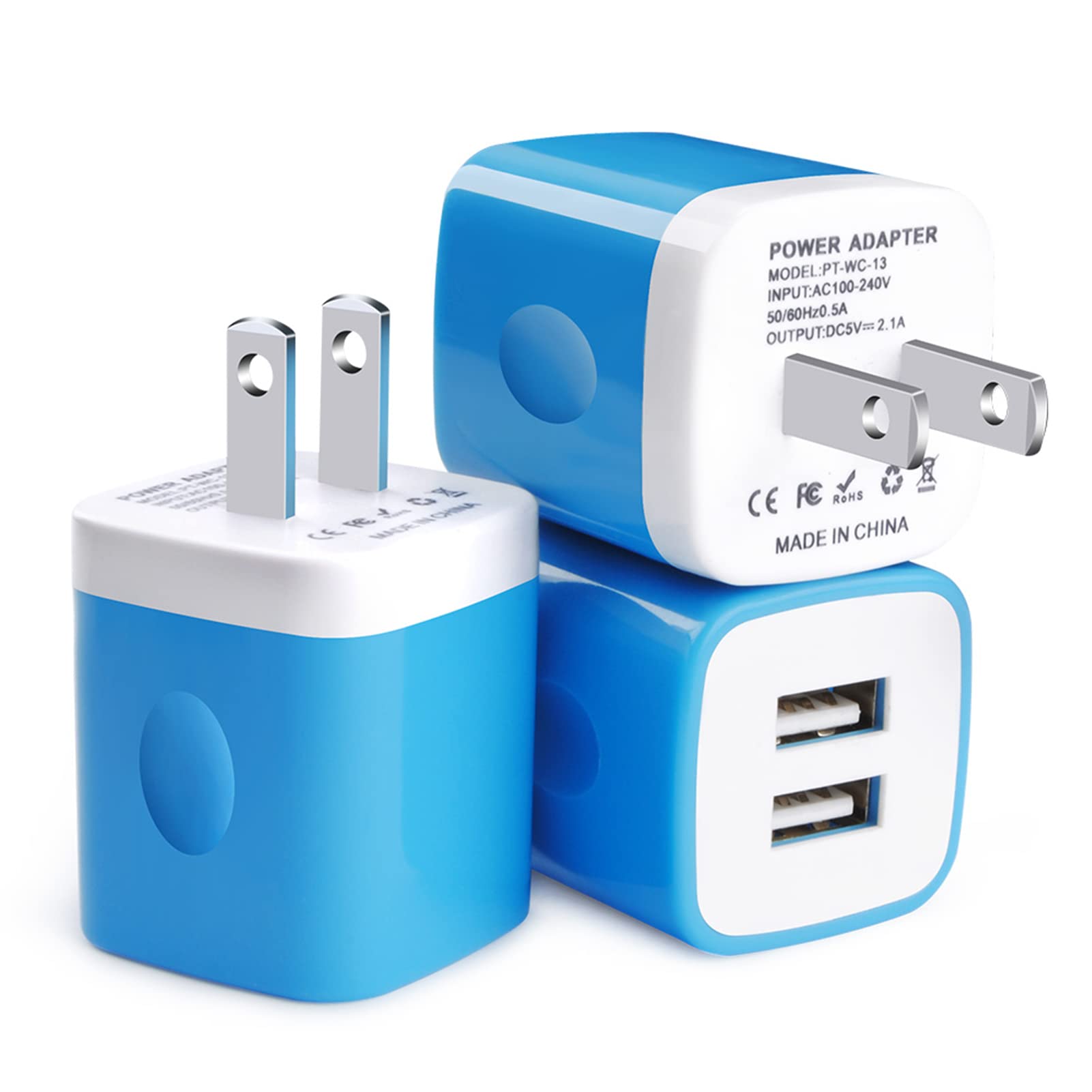 FiveBox 3-Pack USB Wall Charger - Dual Port 2.1A Fast Charging Adapter for iPhone 13/12/11/X/8, Samsung Galaxy, Android Phones - Perfect for Home, Office & Travel Charging Needs
