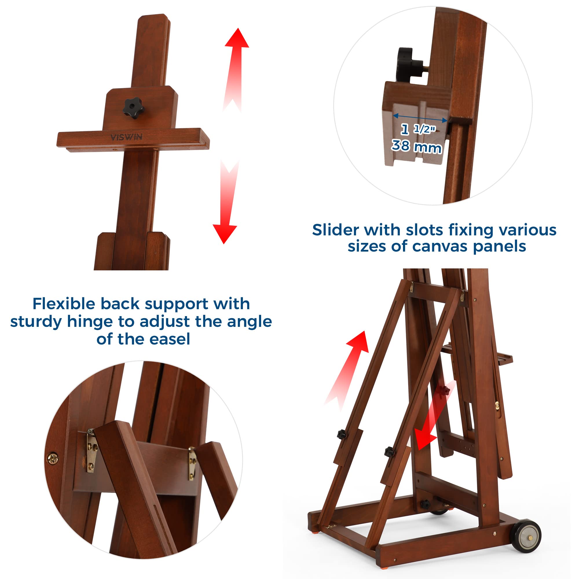VISWIN Adjustable H-Frame Easel for Artists - Collapsible Beech Wood Painting Easel Stand Holds 1-2 Canvases up to 78