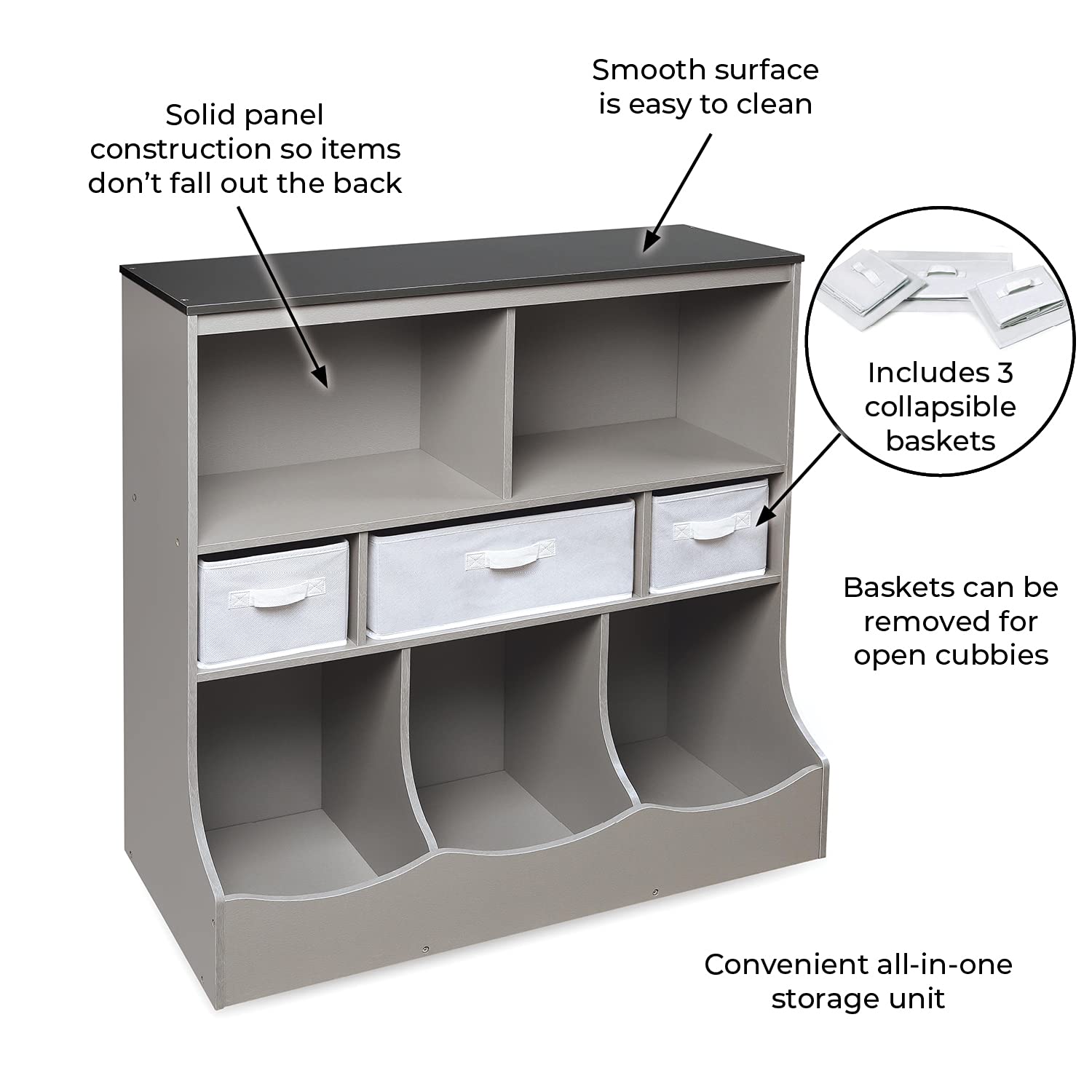Badger Basket Combo Bin Toy Storage Unit & Book Shelf for Kids with 3 Bins - Woodgrain Gray | Kids Room Organization, Nursery Storage, Playroom Decor
