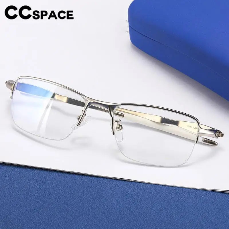 CCspace Unisex Semi-Rimless Small Square TR90 Titanium Eyeglasses 57236 - Lightweight & Durable Frame for Work, Reading, and Everyday Wear