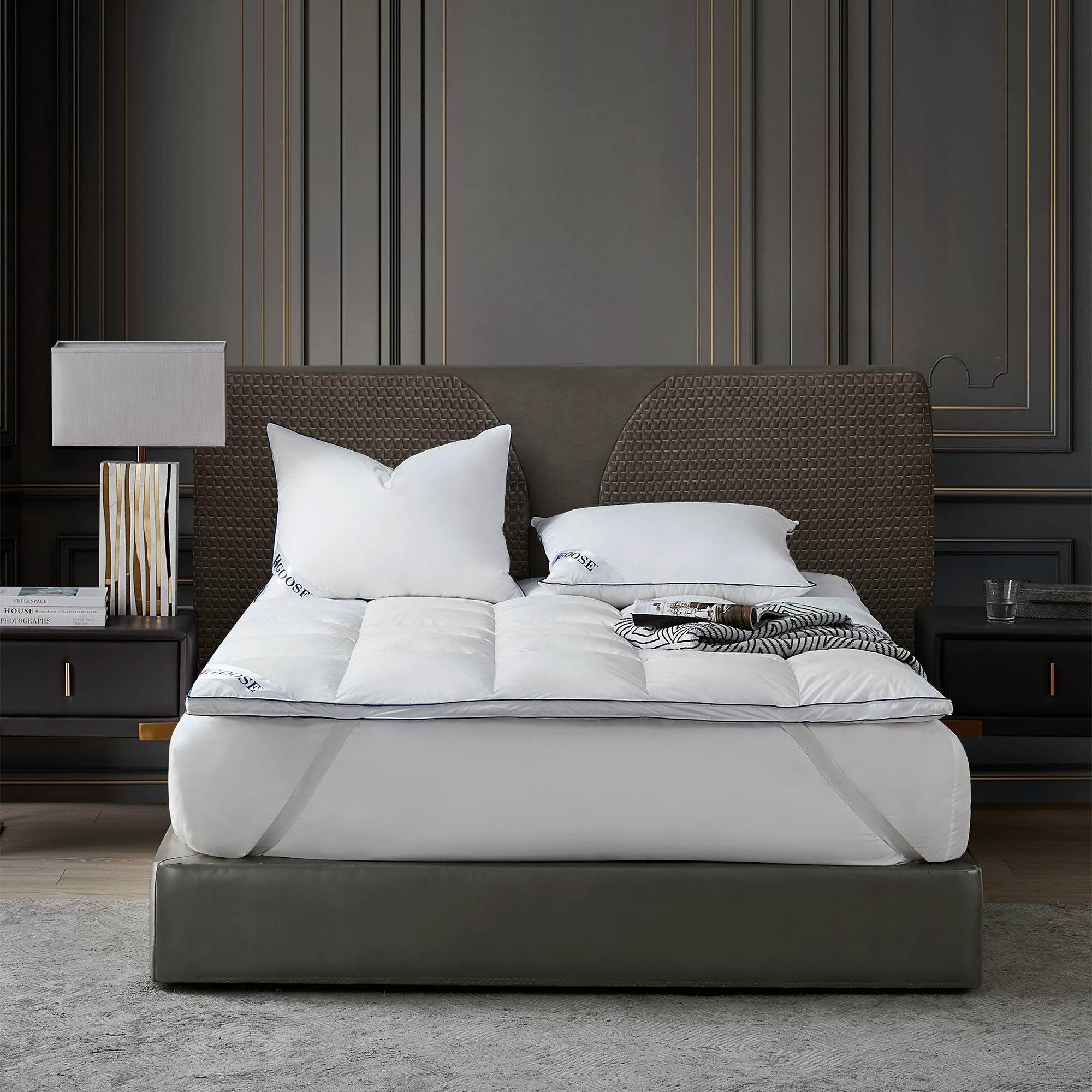 Byourbed HGOOSE King Size Baffle Box Hungarian Featherbed - Premium Down Alternative Mattress Topper for Ultimate Comfort & Support - Perfect for Bedrooms, Guest Rooms & Luxury Hotels
