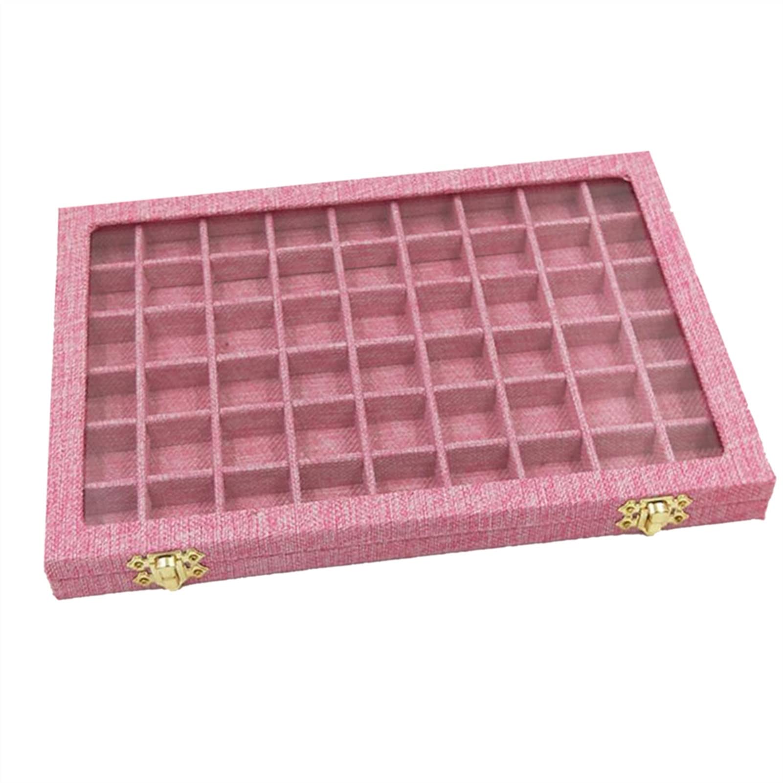 NFEGSIYA 54-Grid Clear Glass Lid Jewelry Box - Pink Jewelry Organizer with Display Tray for Rings, Earrings & Necklaces | Home, Shop Counter & Gift Packaging Storage Solution